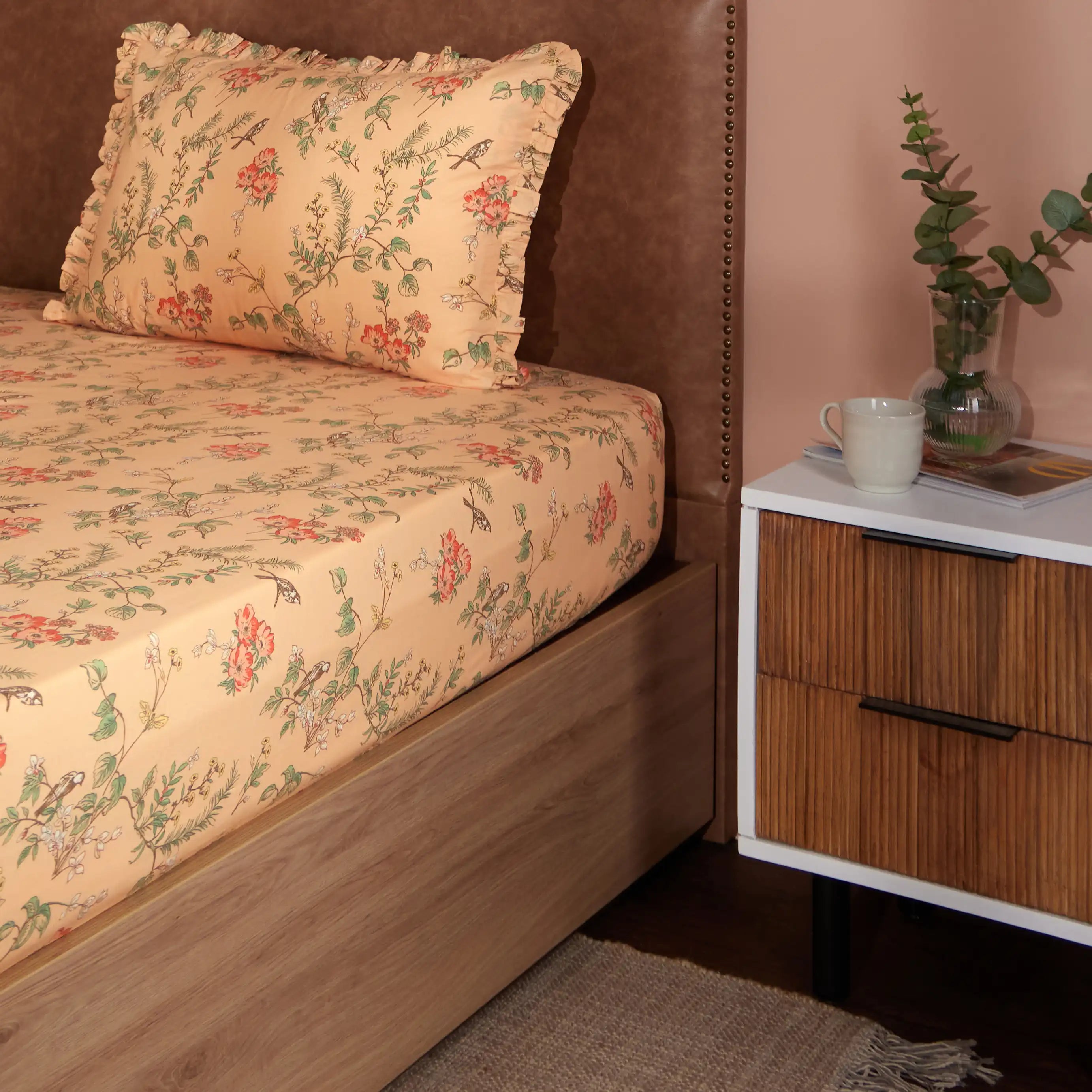 View of Buy Bloomshire Luxe | Romantic Flora Printed Cotton Bedsheet Set ...