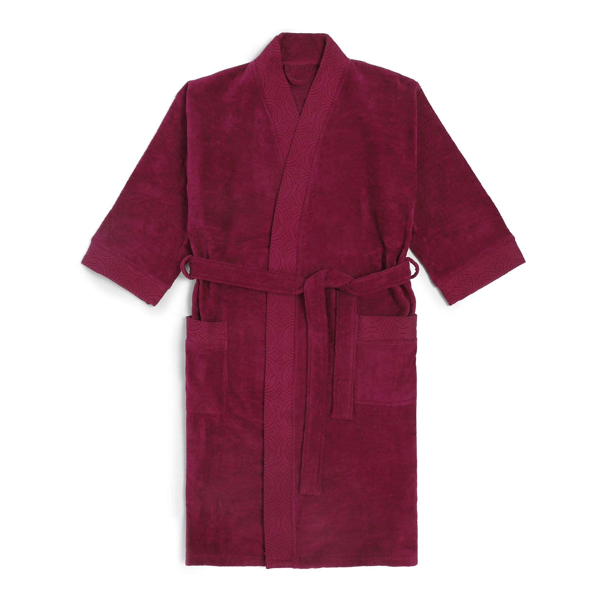 De Jacquard 100% Cotton Bathrobe Maroon / Medium