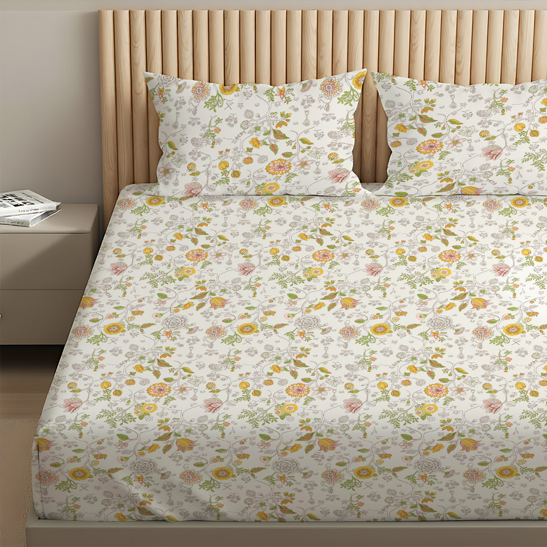 Pure Nest Printed Fitted Sheet Set Yellow / Queen