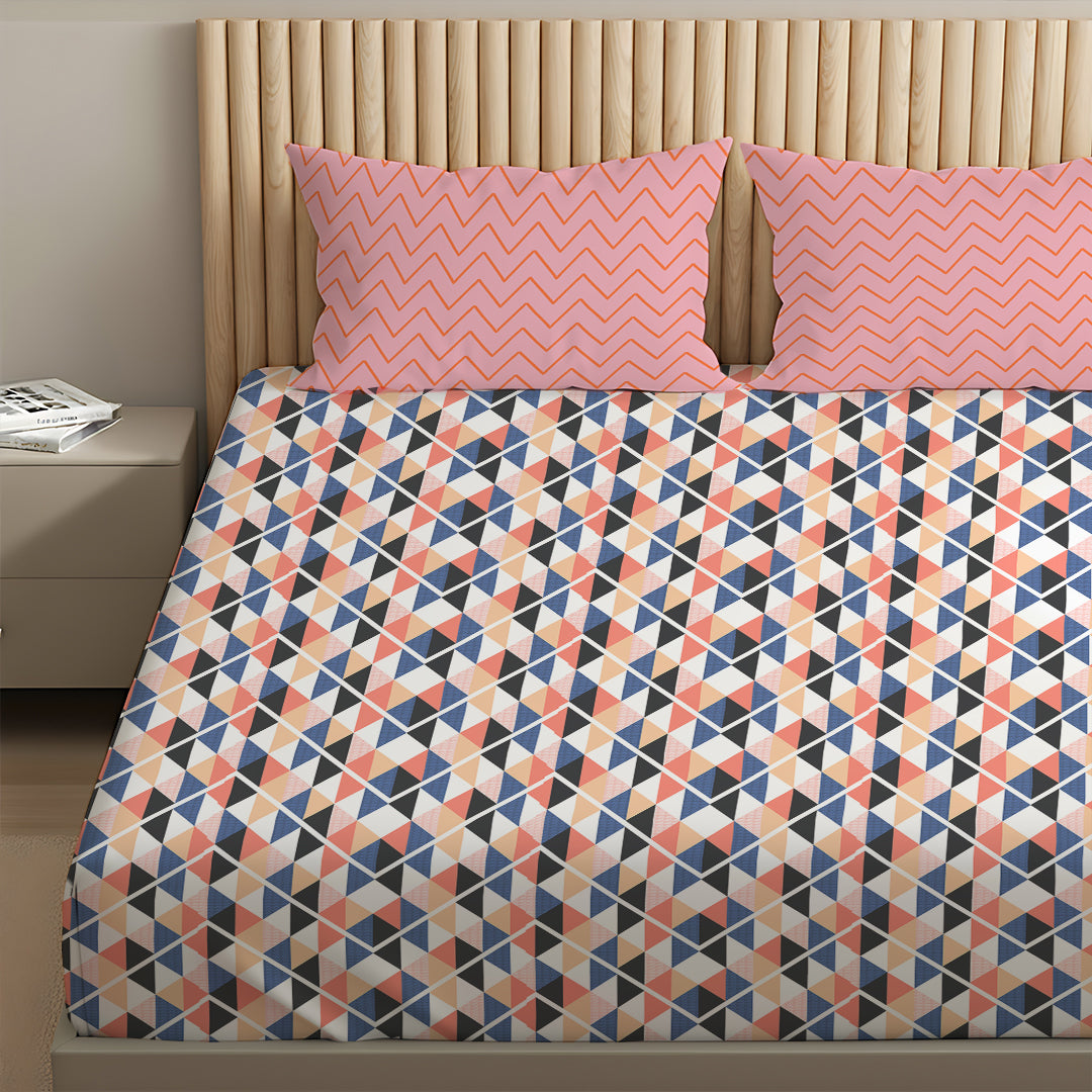 Pure Nest Printed Fitted Sheet Set Pink Blue / Queen