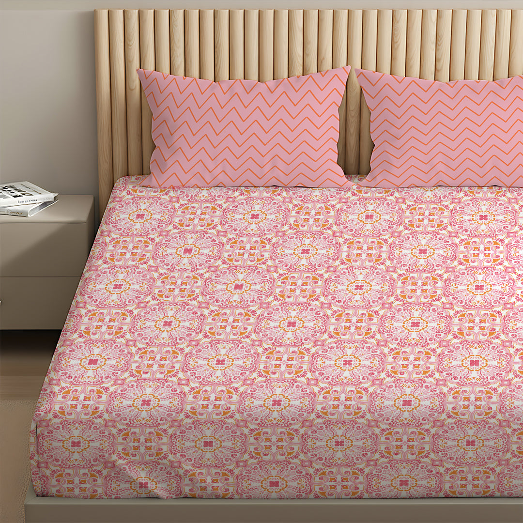 Pure Nest Printed Fitted Sheet Set Pink / Queen