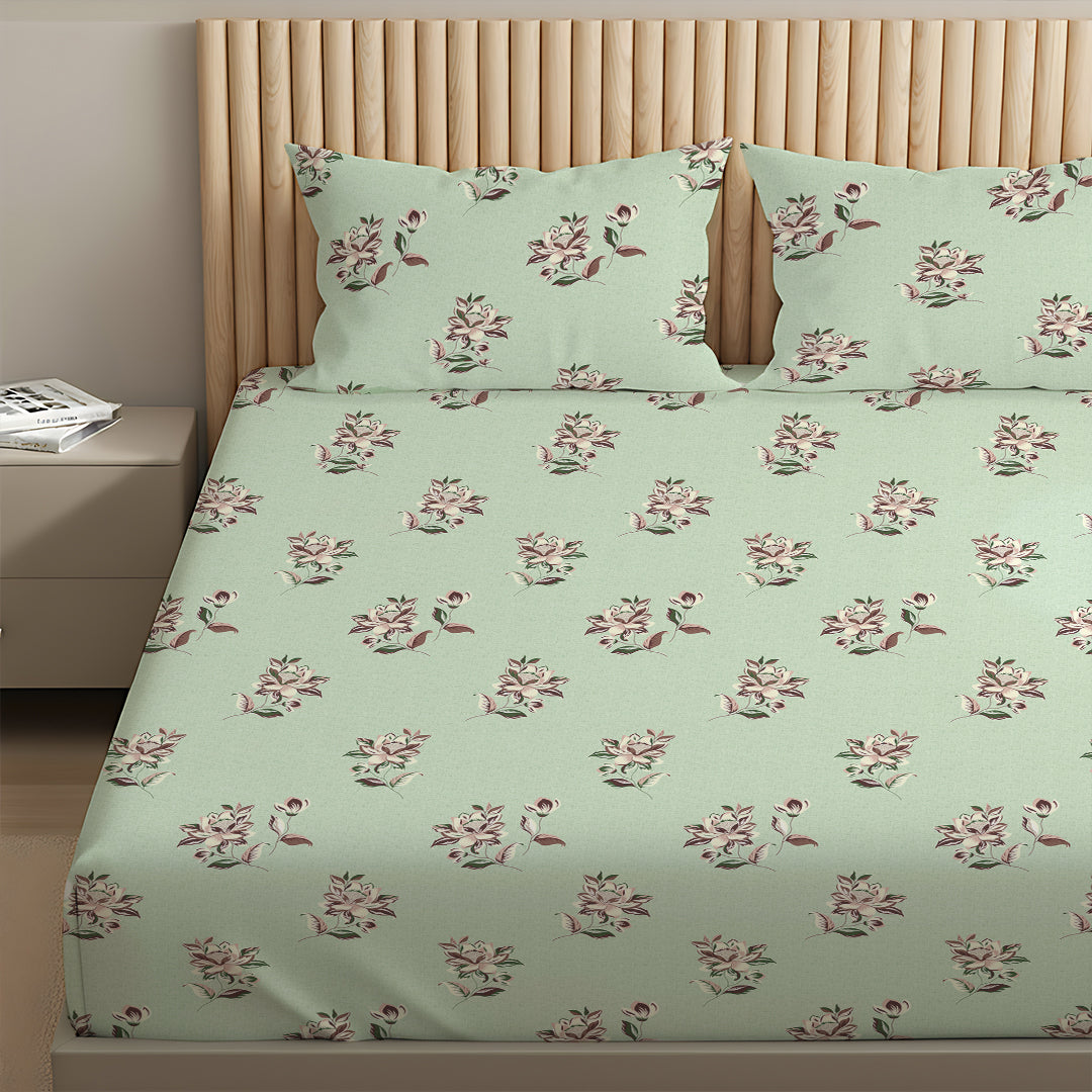 Serene Nest Printed Bedsheet Set Pistachio / Queen