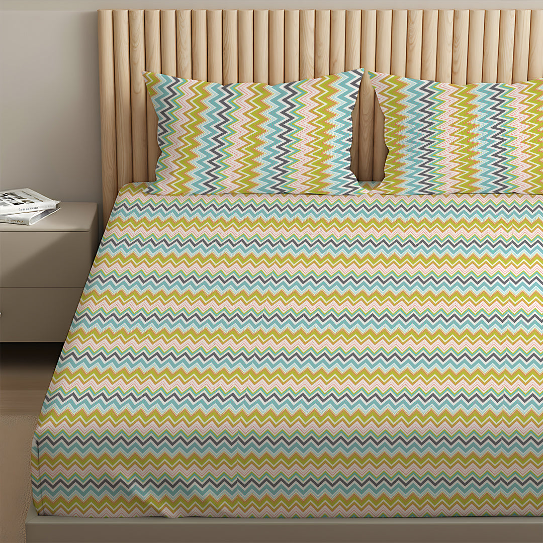 Pure Nest Printed Fitted Sheet Set Orange / King