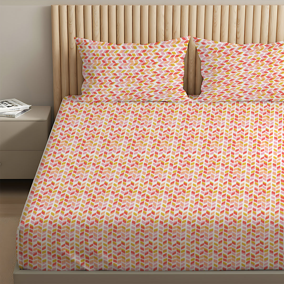 Pure Nest Printed Fitted Sheet Set Yellow Pink / Queen