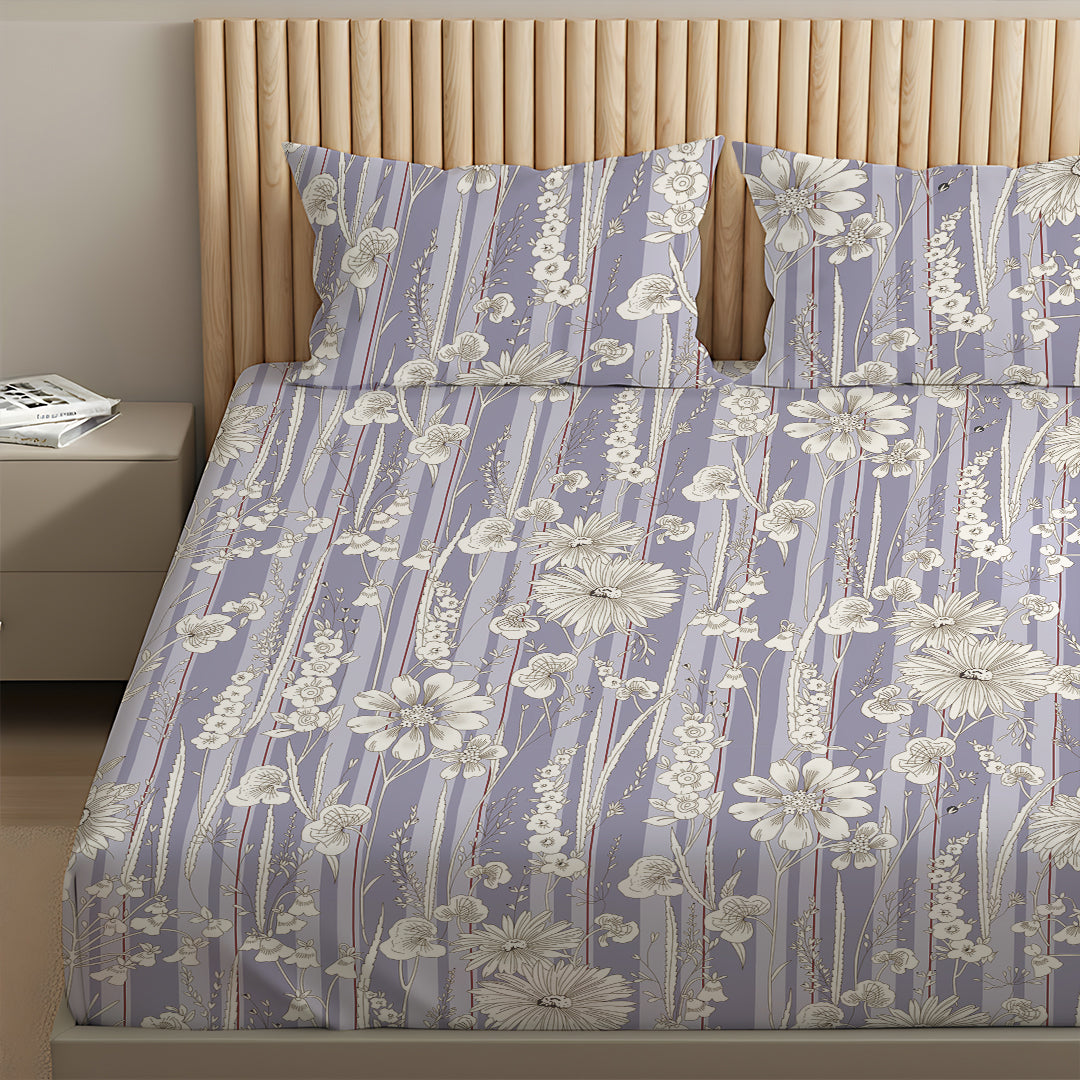 Serene Nest Printed Fitted Sheet Set Blue Grey / King