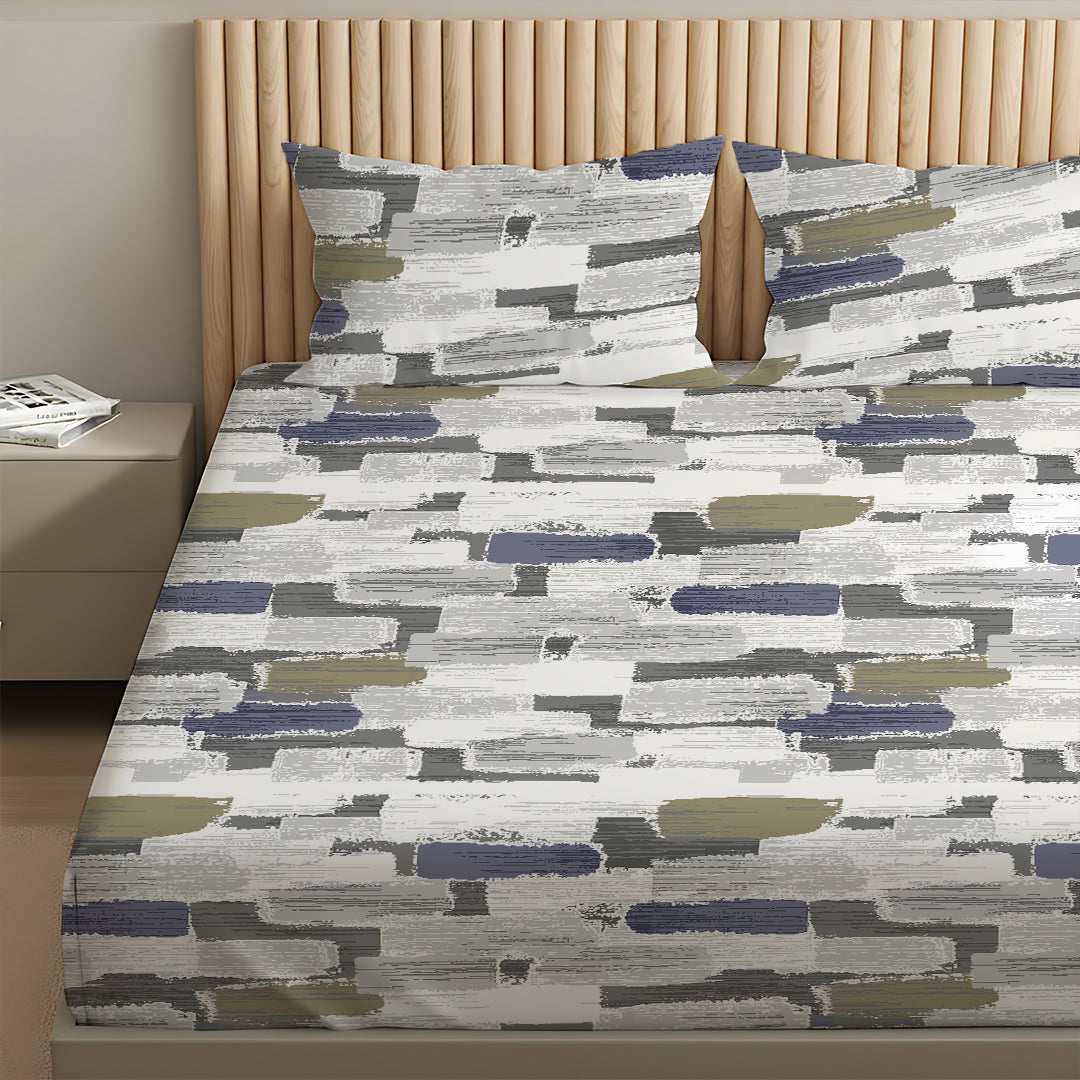 Serene Nest Printed Bedsheet Set Blue Olive / King