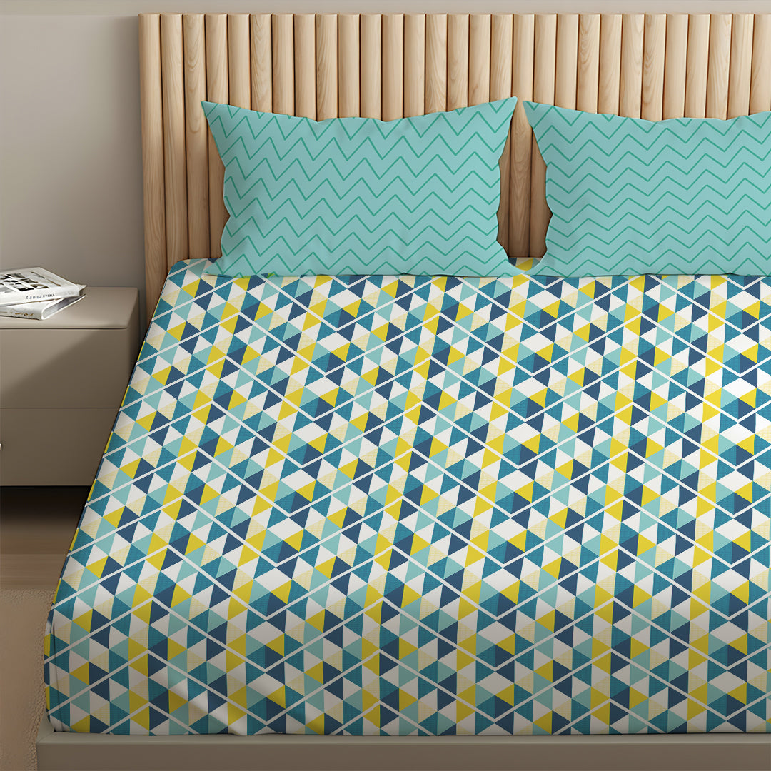 Pure Nest Printed Fitted Sheet Set Tasello Teal / Queen