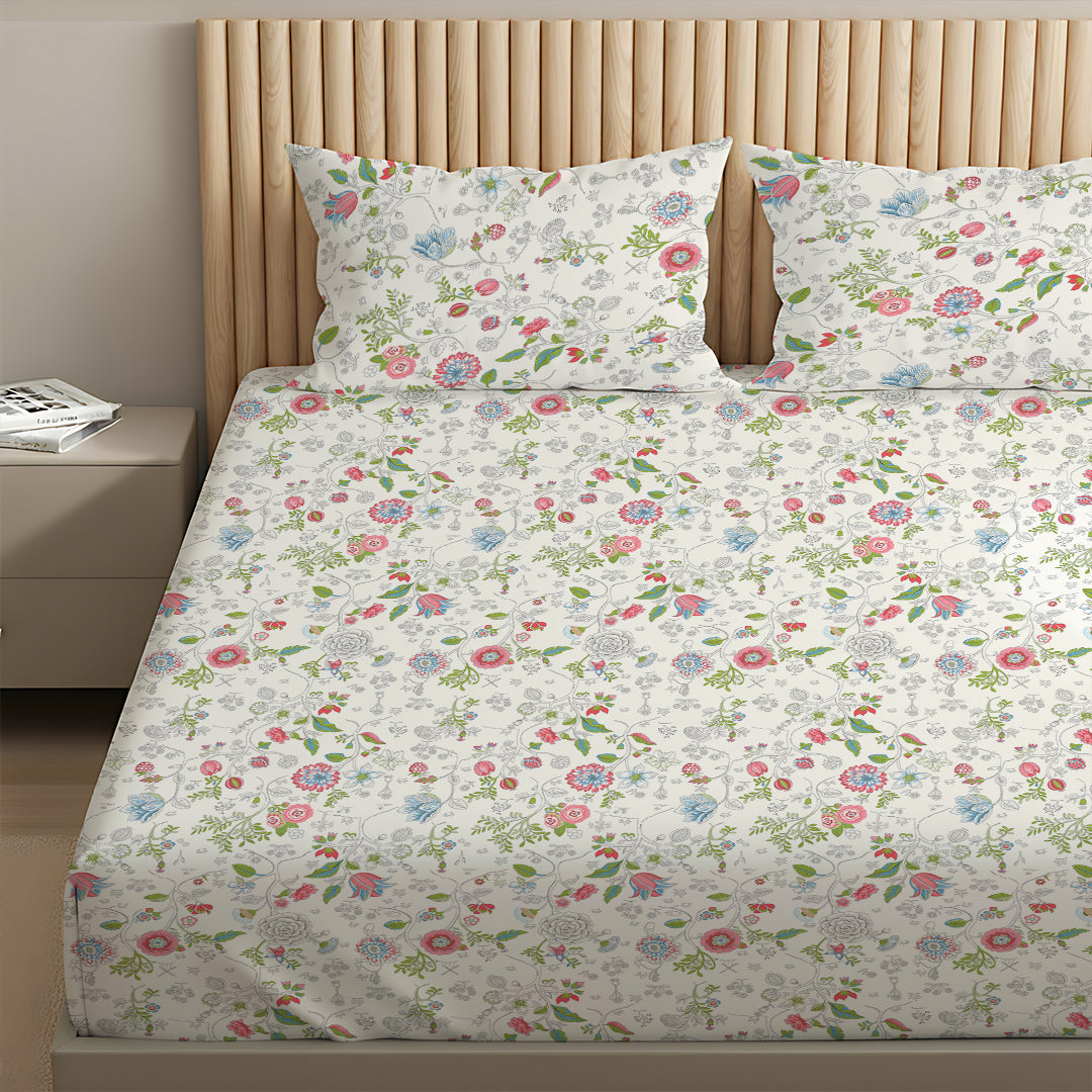 Pure Nest Printed Fitted Sheet Set Peach / Queen