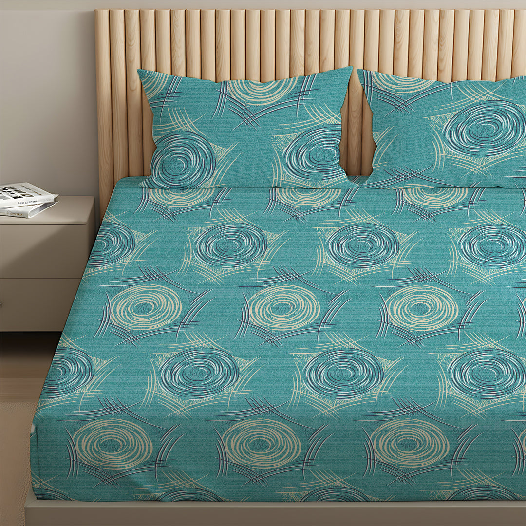 Serene Nest Printed Fitted Sheet Set Teal / Queen