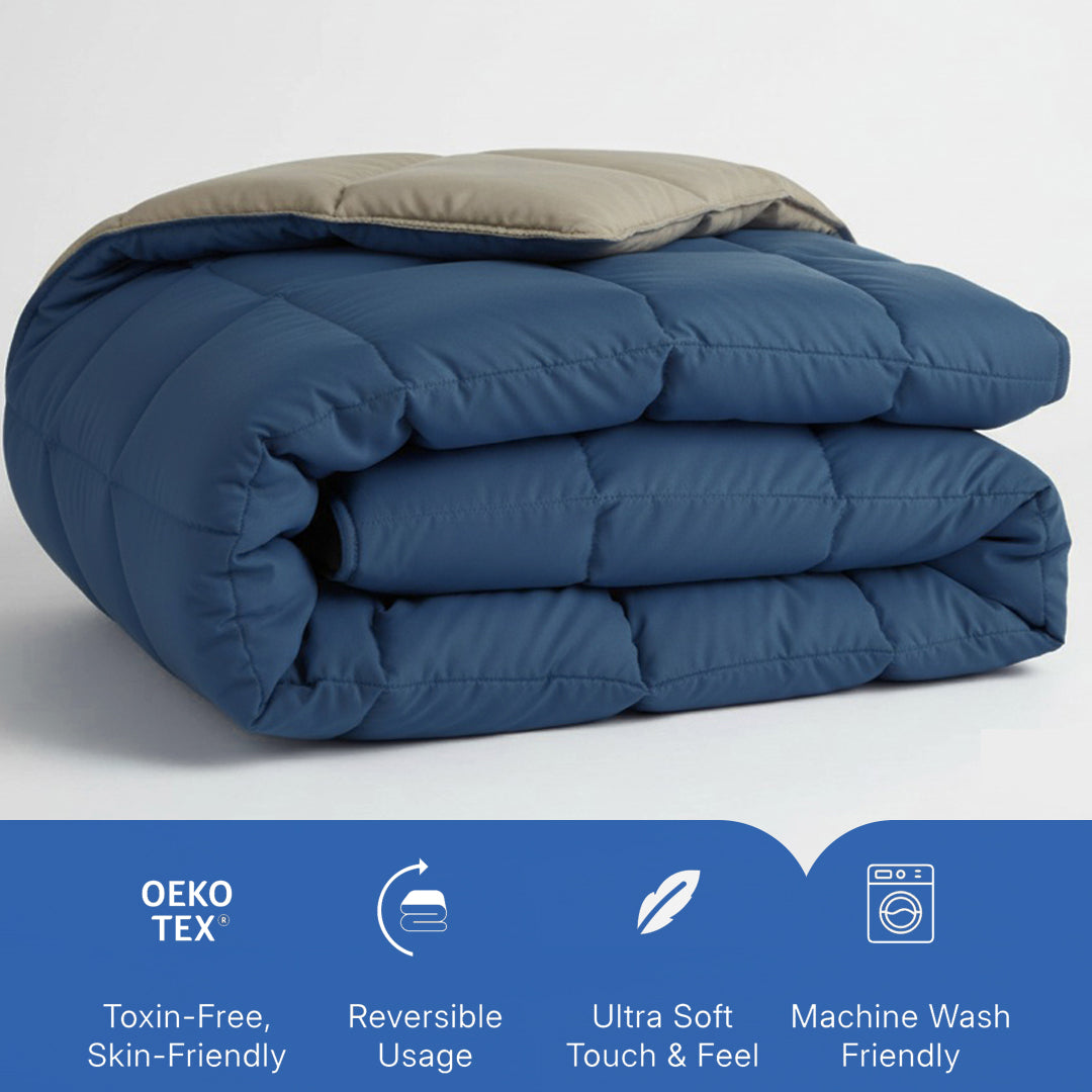 Hush Haven Single Comforter Taupe & Navy Blue / Single