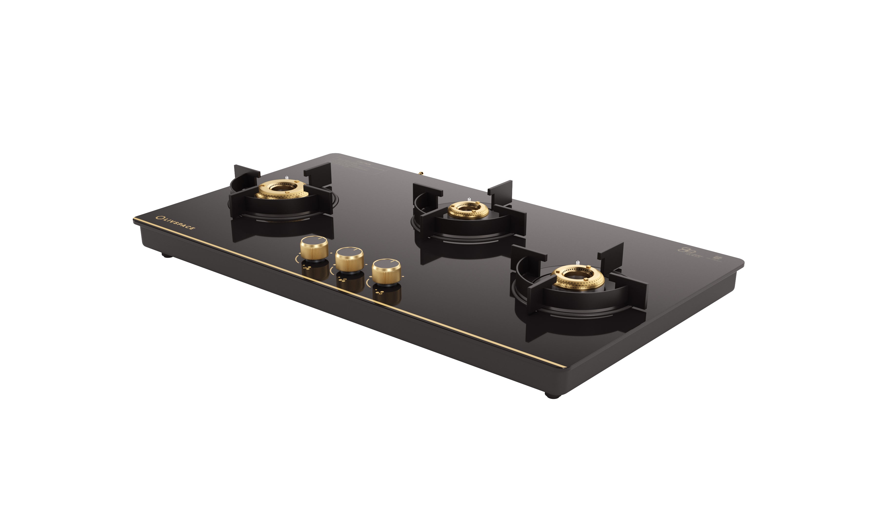 Intellia by Livspace 3 Brass Burner 770mm with Auto Ignition Gloss finish Cooktop  | Intellia CT 77 3B
