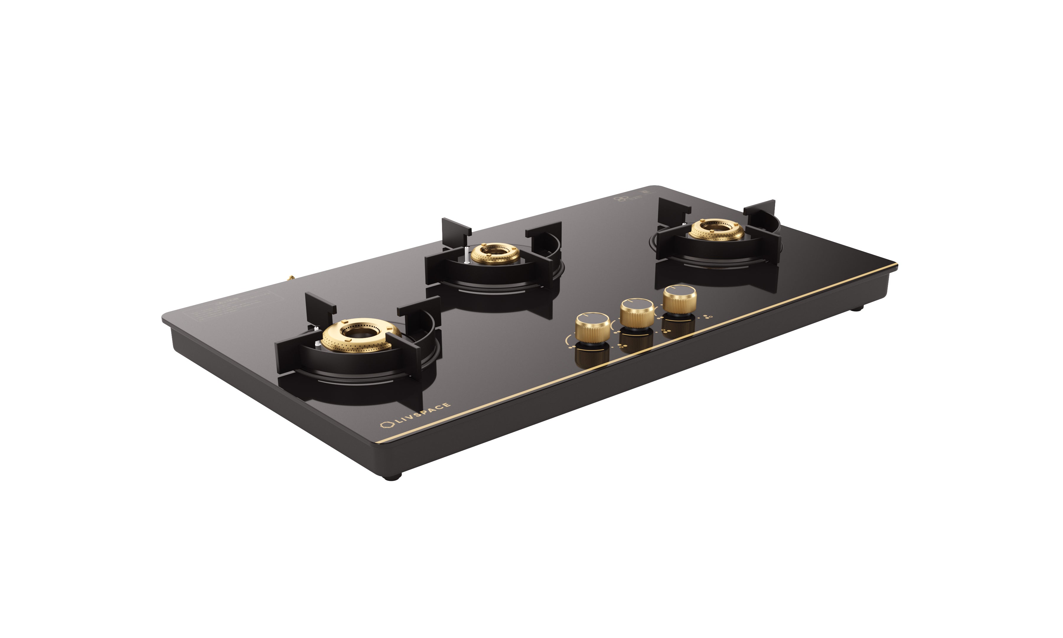 Intellia by Livspace 3 Brass Burner 770mm with Auto Ignition Gloss finish Cooktop  | Intellia CT 77 3B