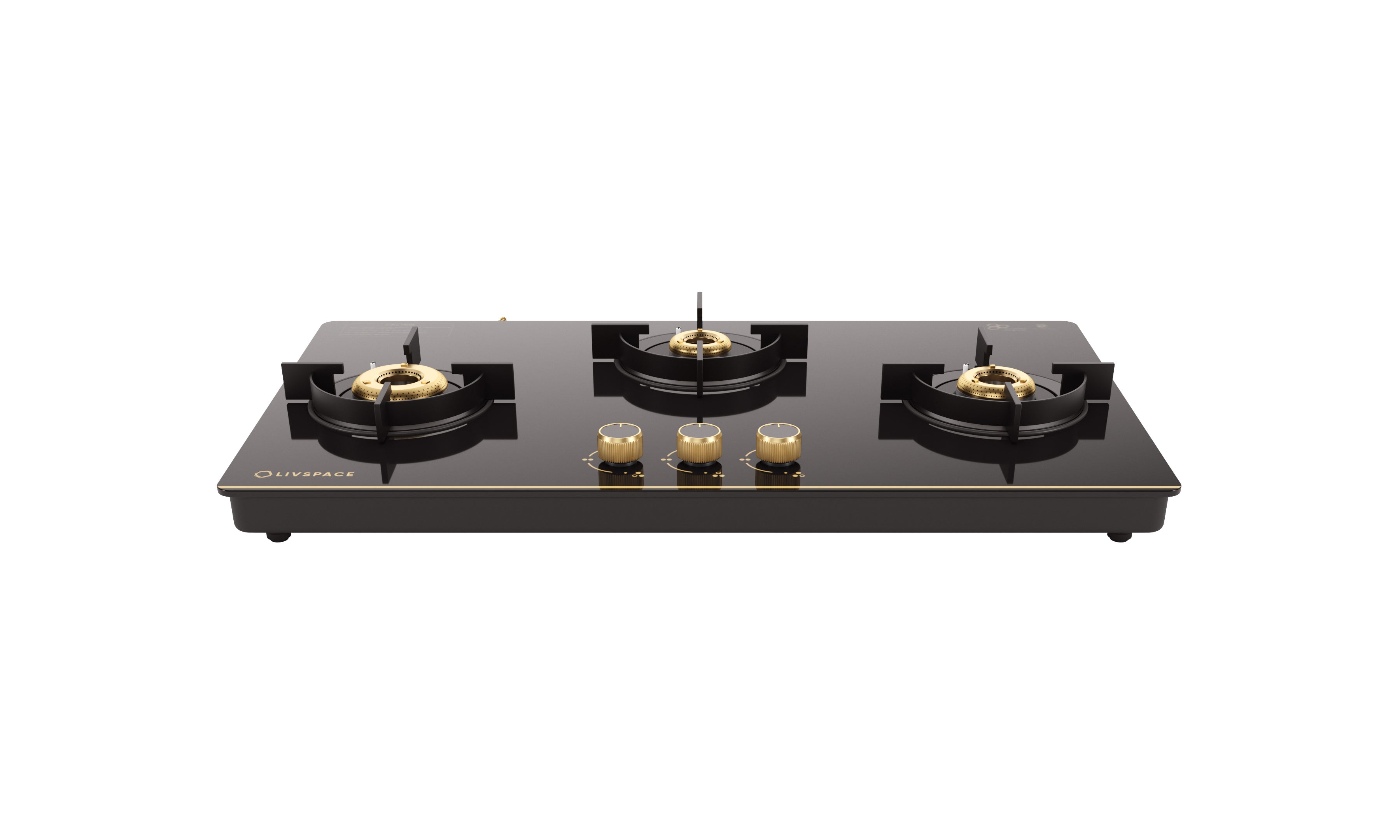 Intellia by Livspace 3 Brass Burner 770mm with Auto Ignition Gloss finish Cooktop  | Intellia CT 77 3B