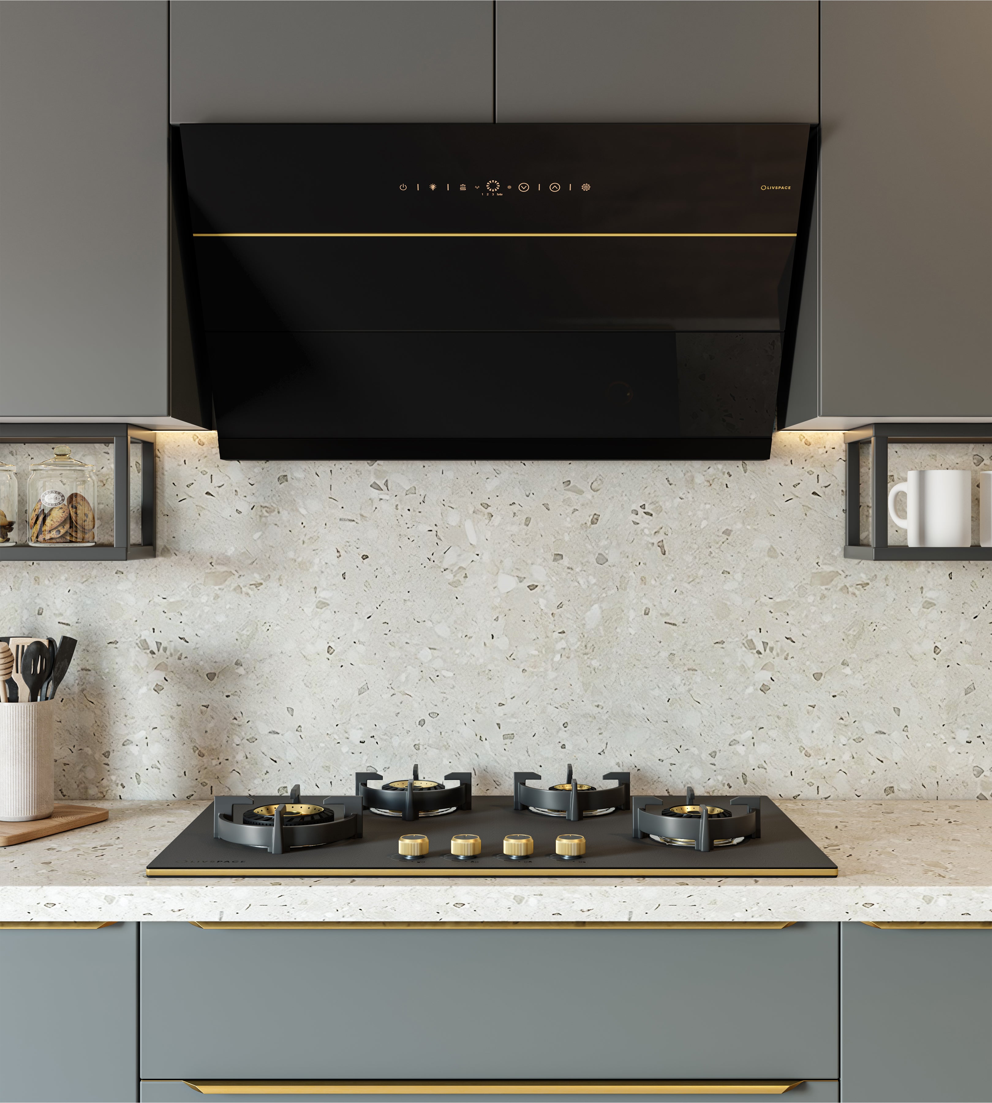 Intellia by Livspace 4 Brass Burner 900mm with Auto Ignition Matt finish Hob  | Intellia HB 4B M 90