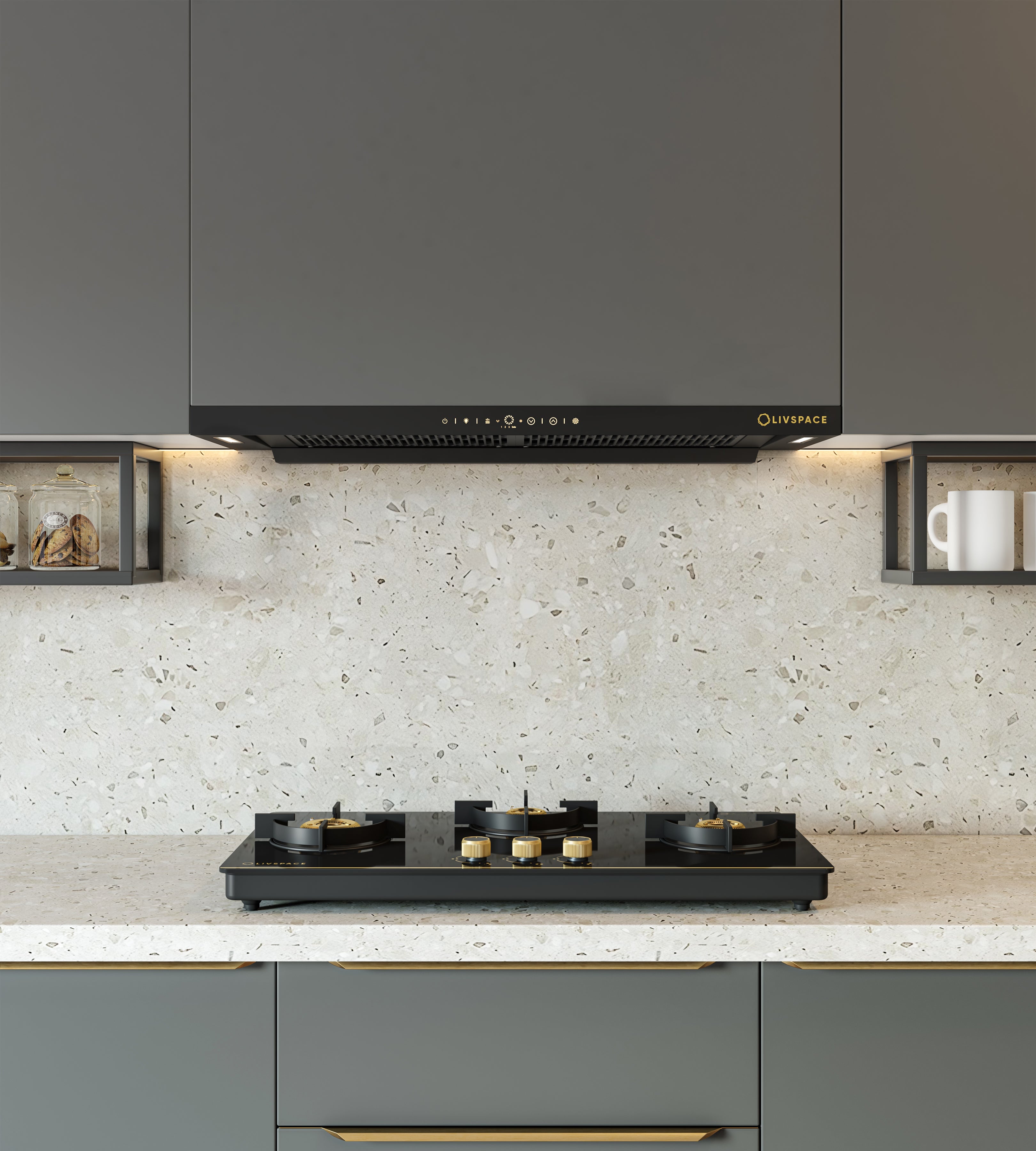 Intellia by Livspace 3 Brass Burner 770mm with Auto Ignition Gloss finish Cooktop  | Intellia CT 77 3B