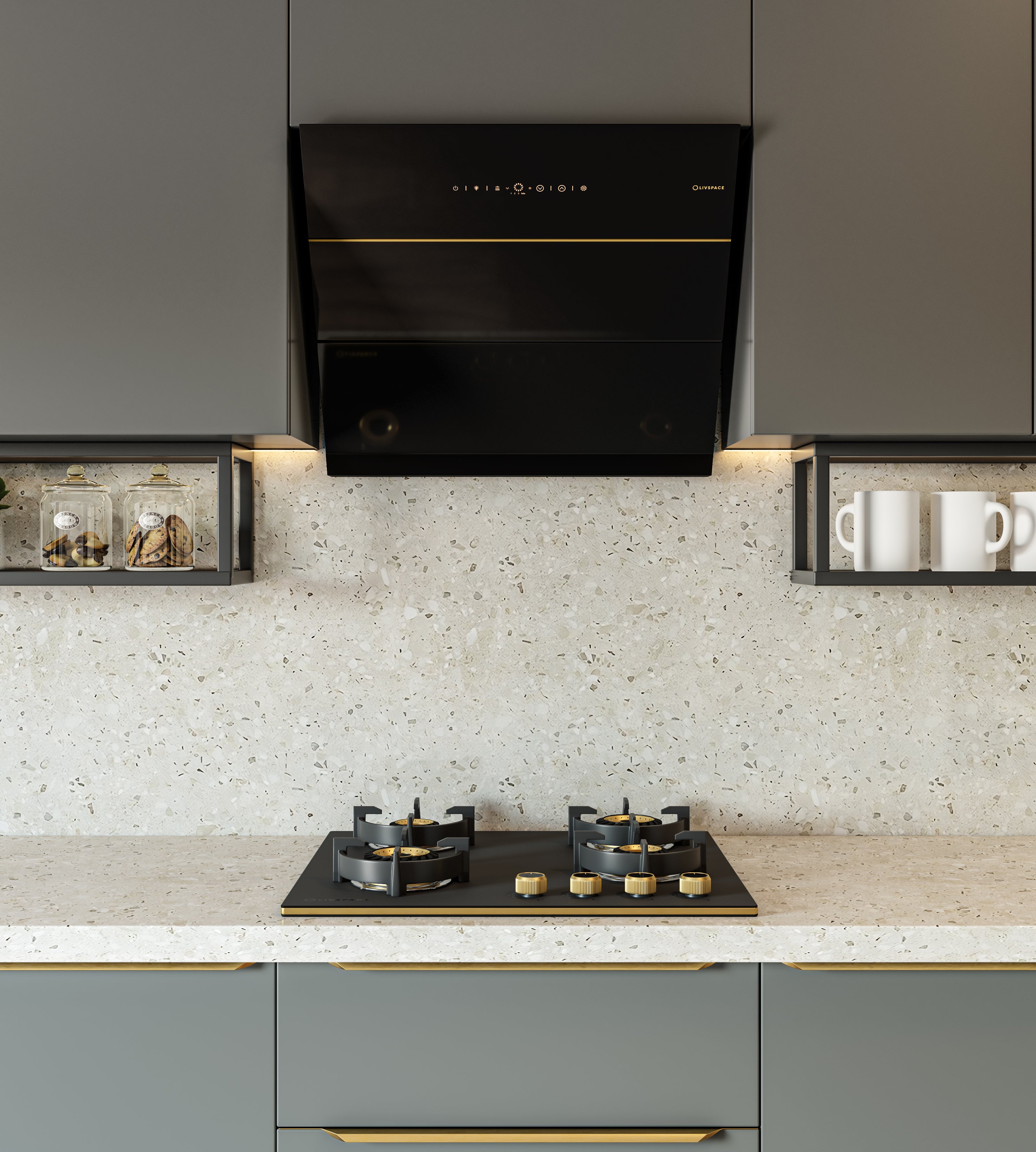 Intellia by Livspace 4 Brass Burner 595mm with Auto Ignition Matt finish Hob  | Intellia HB 4B M 60