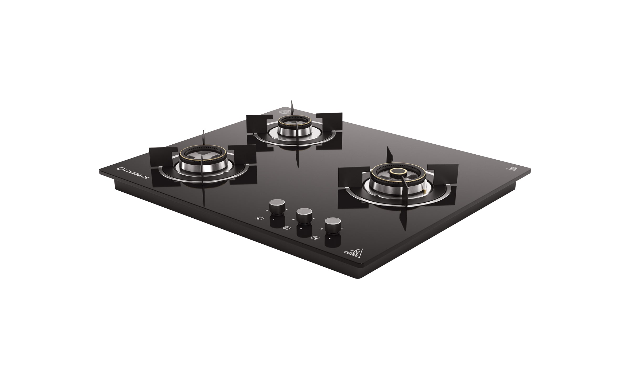 Optima by Livspace 3 Brass Burner 600mm with Auto Ignition gloss finish Hob  | Optima HB 3B 60