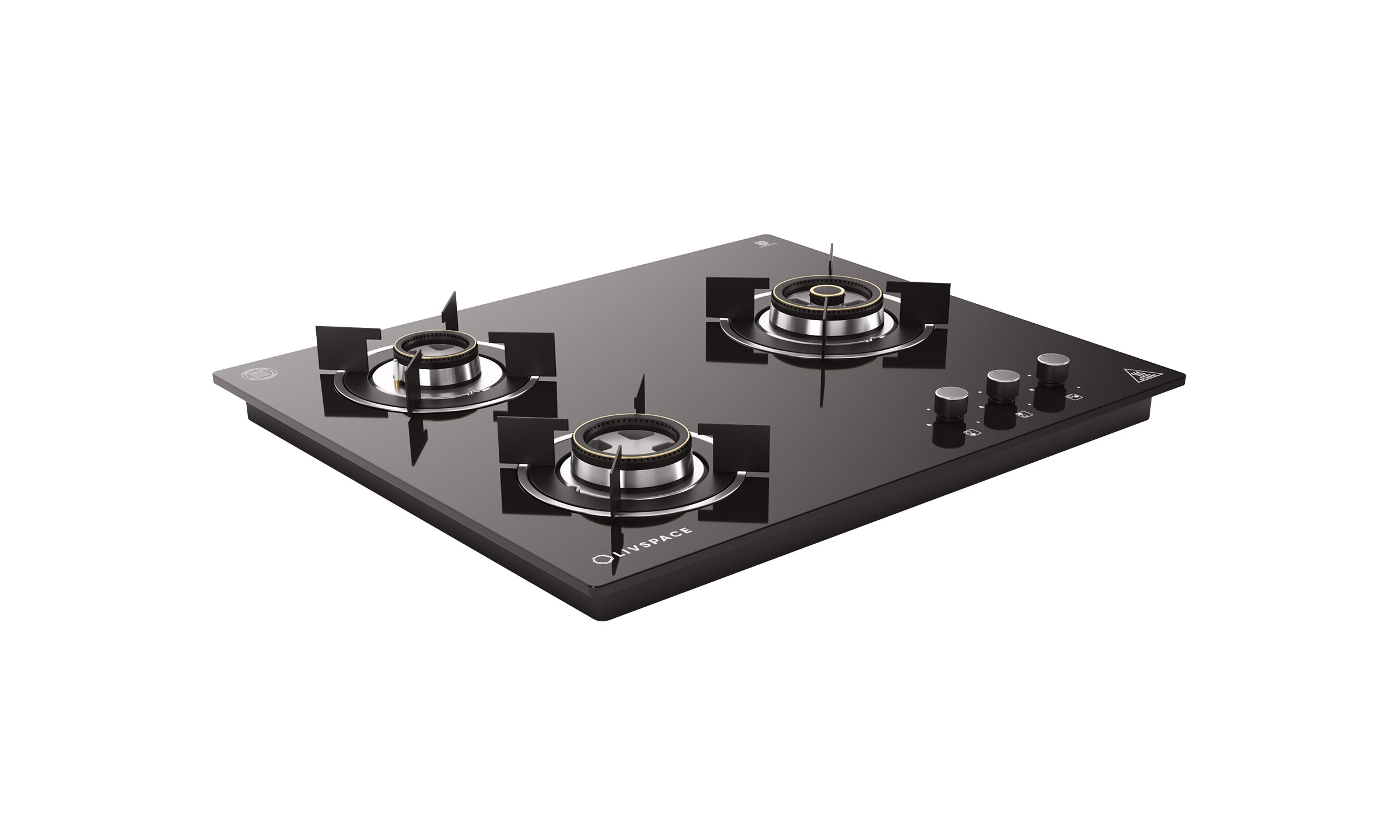 Optima by Livspace 3 Brass Burner 600mm with Auto Ignition gloss finish Hob  | Optima HB 3B 60