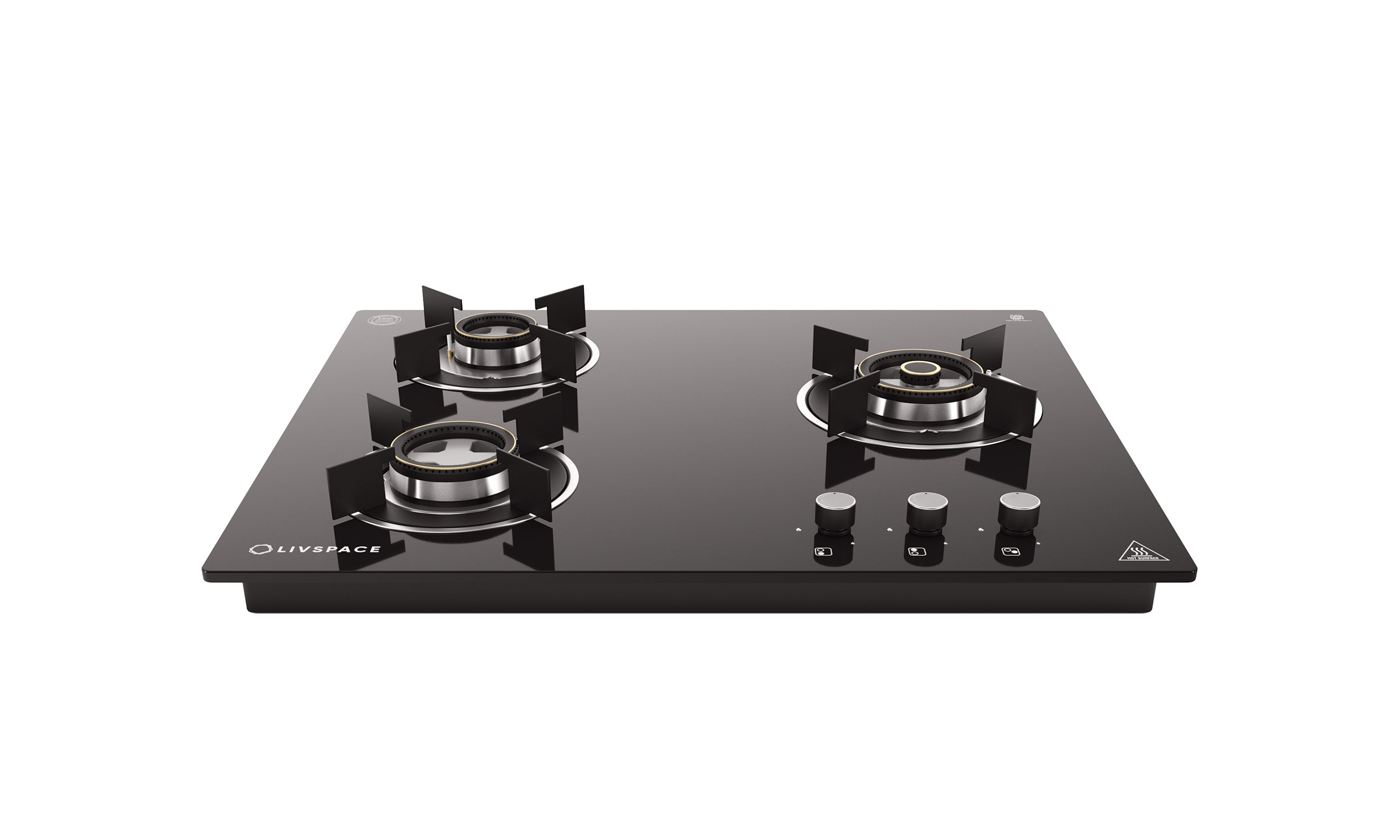 Optima by Livspace 3 Brass Burner 600mm with Auto Ignition gloss finish Hob  | Optima HB 3B 60