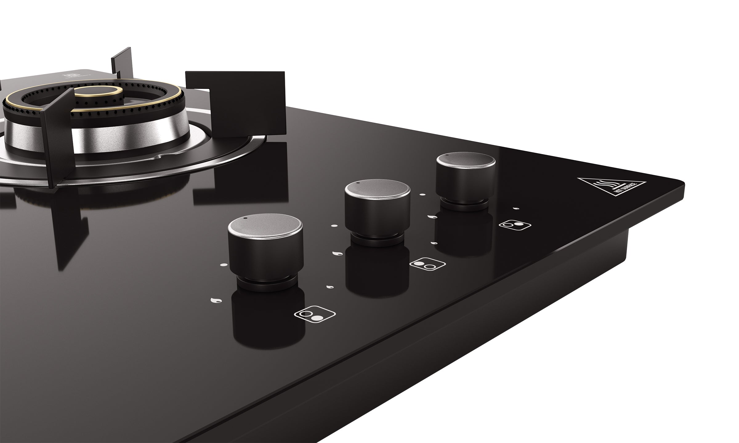 Optima by Livspace 3 Brass Burner 600mm with Auto Ignition gloss finish Hob  | Optima HB 3B 60