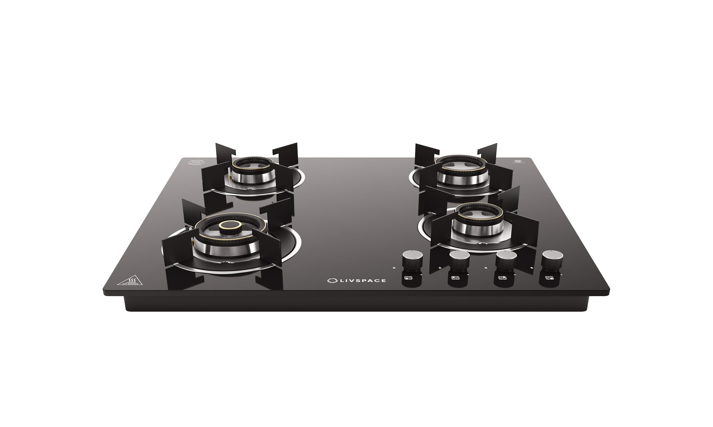 Optima by Livspace 4 Brass Burner 600mm with Auto Ignition gloss finish Hob  | Optima HB 4B 60