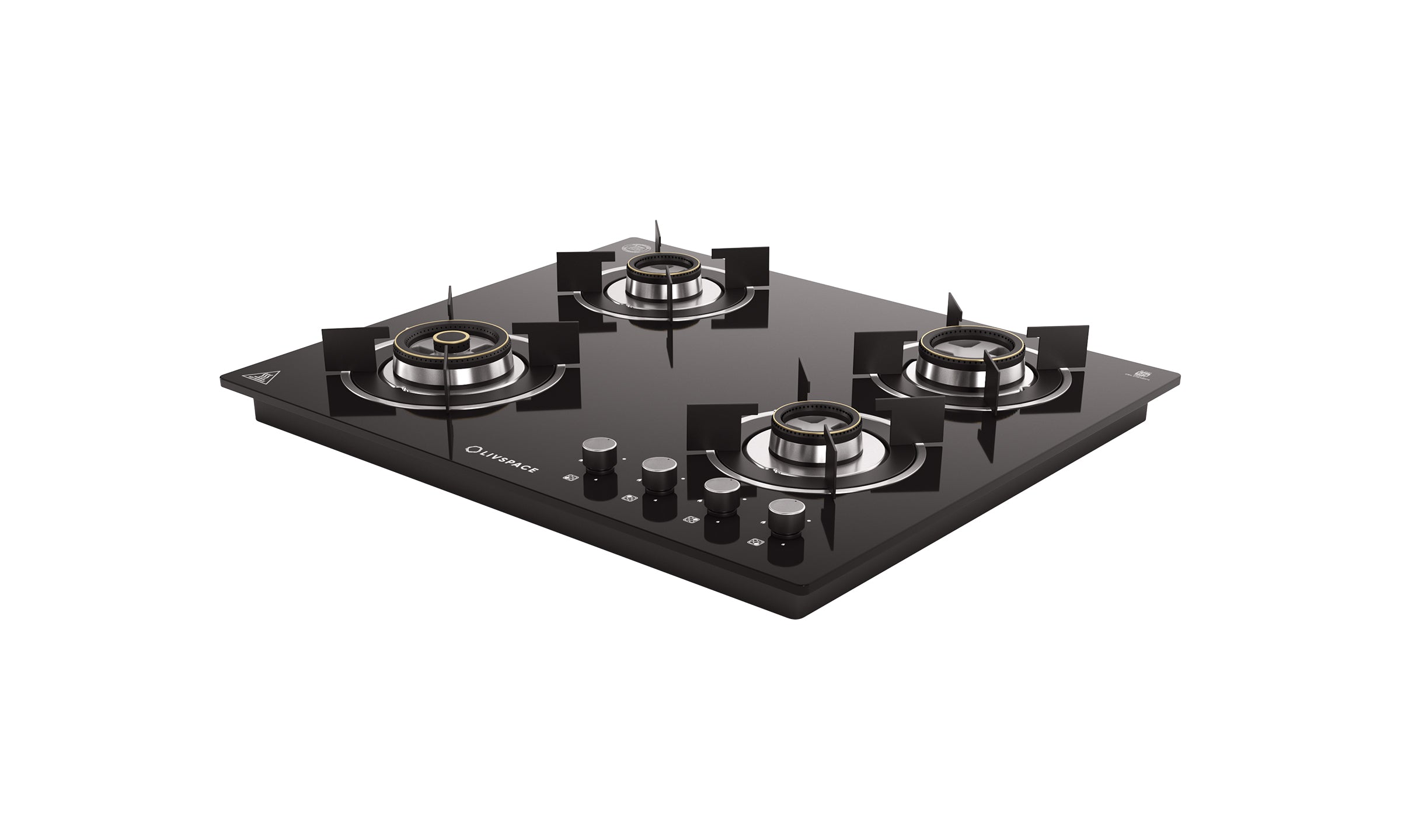 Optima by Livspace 4 Brass Burner 600mm with Auto Ignition gloss finish Hob  | Optima HB 4B 60