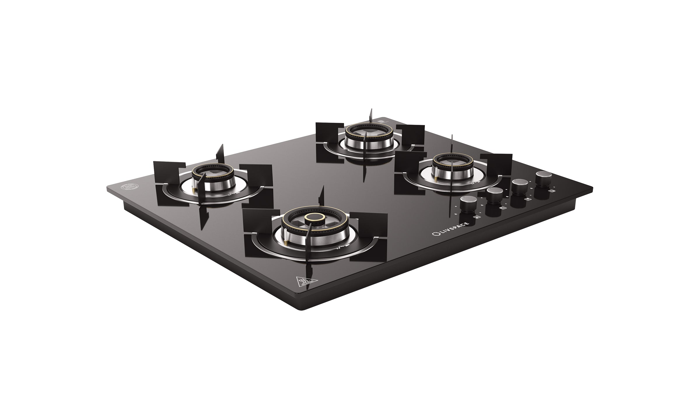 Optima by Livspace 4 Brass Burner 600mm with Auto Ignition gloss finish Hob  | Optima HB 4B 60
