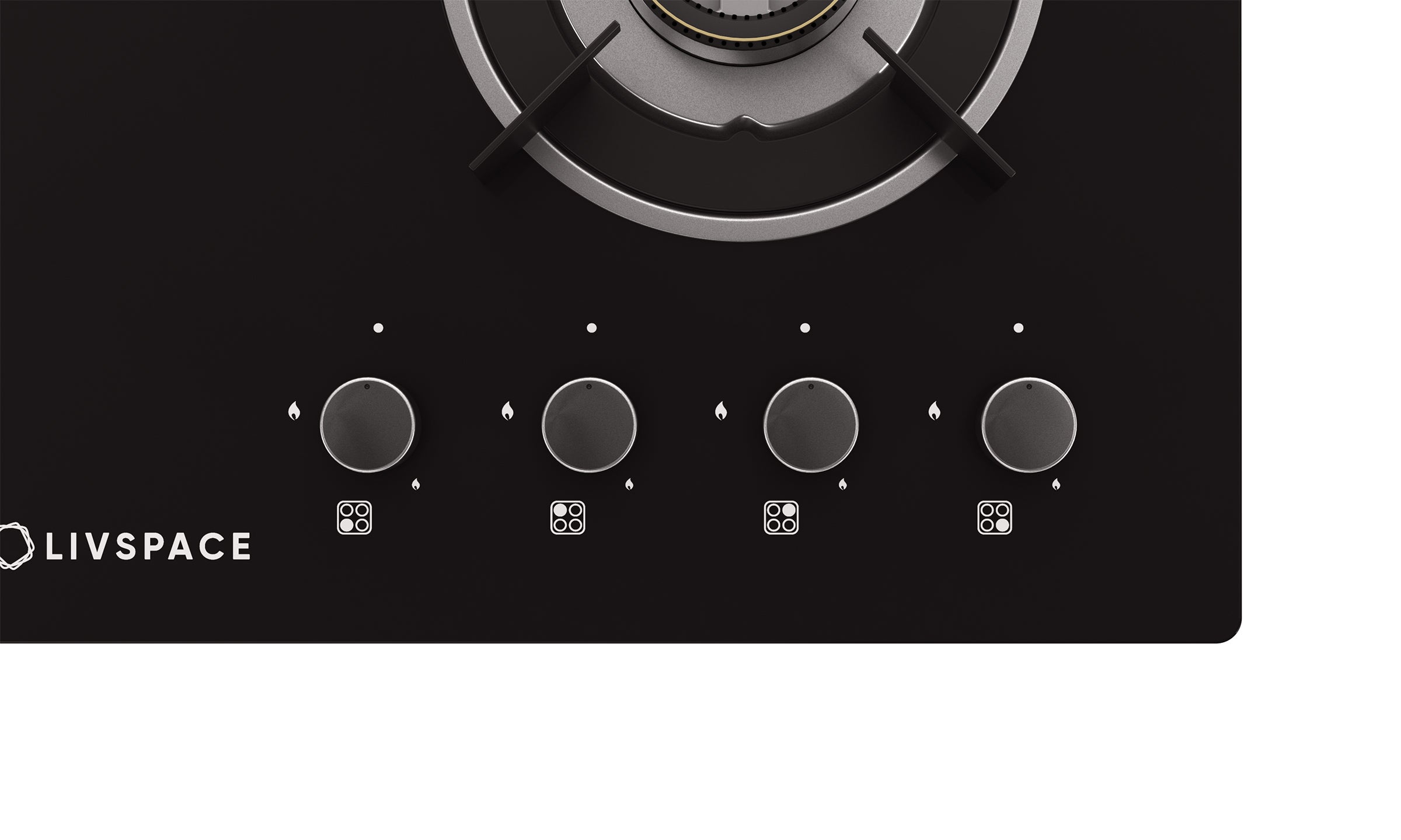 Optima by Livspace 4 Brass Burner 600mm with Auto Ignition gloss finish Hob  | Optima HB 4B 60