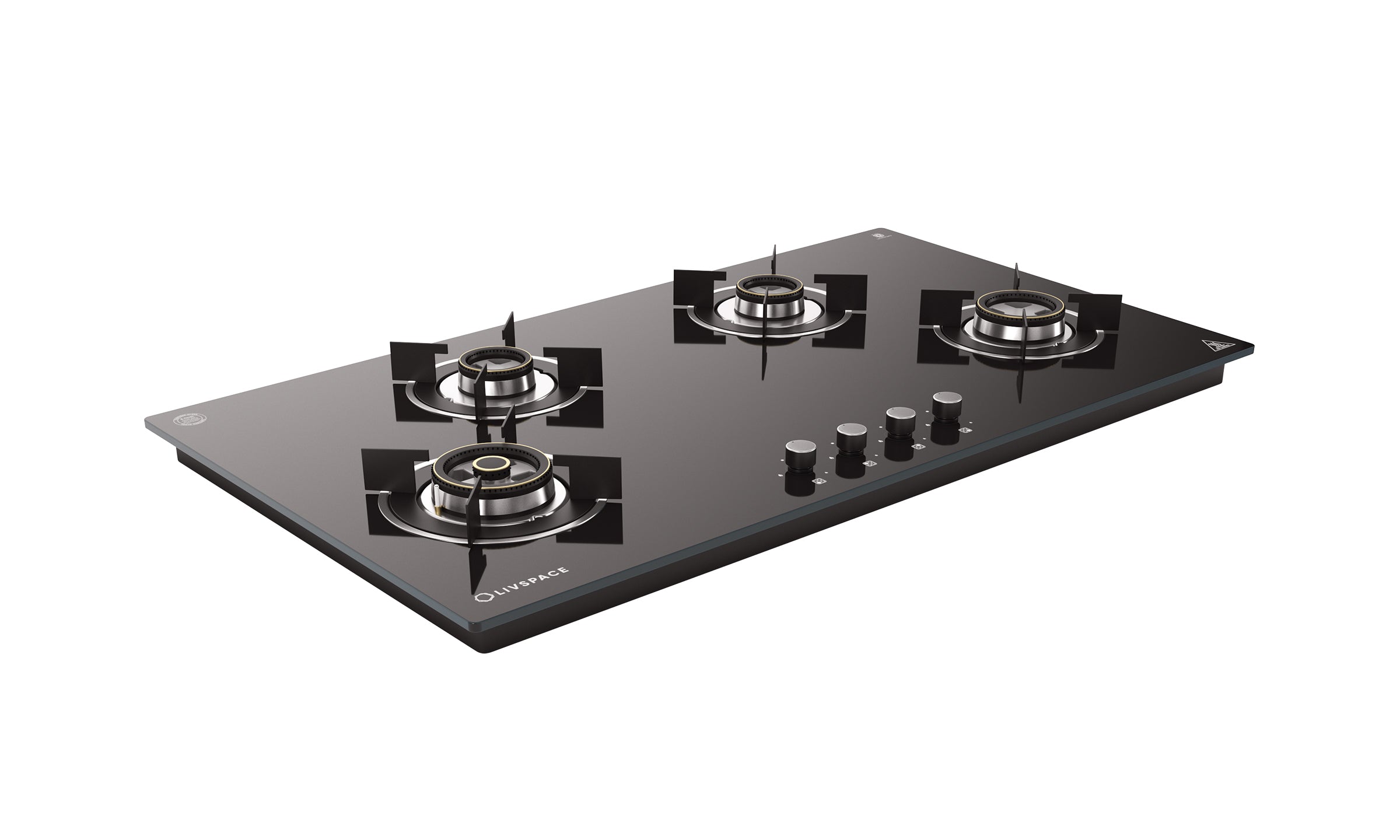Optima by Livspace 4 Brass Burner 900mm with Auto Ignition gloss finish Hob  | Optima HB 4B 90