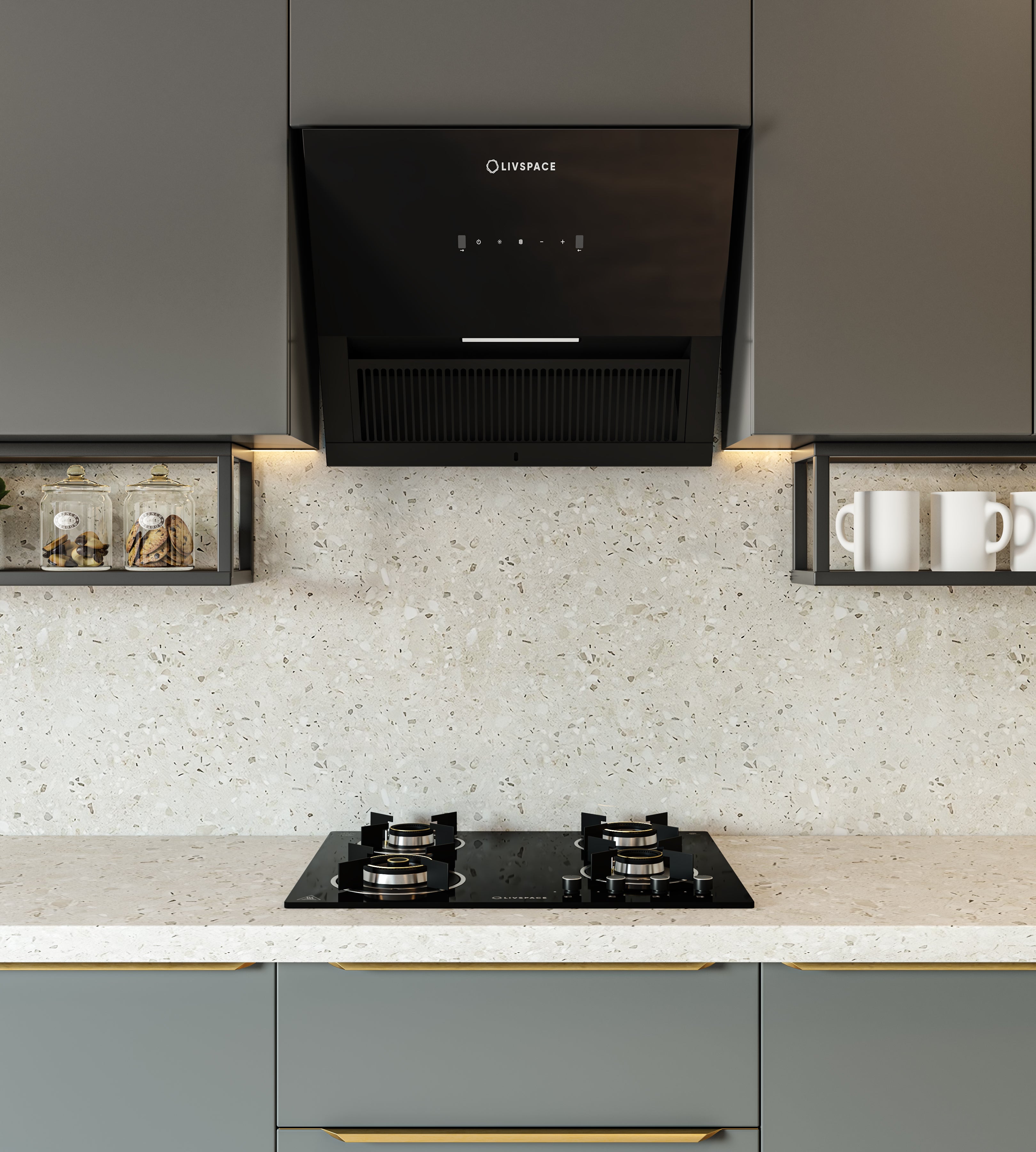 Optima by Livspace 4 Brass Burner 600mm with Auto Ignition gloss finish Hob  | Optima HB 4B 60