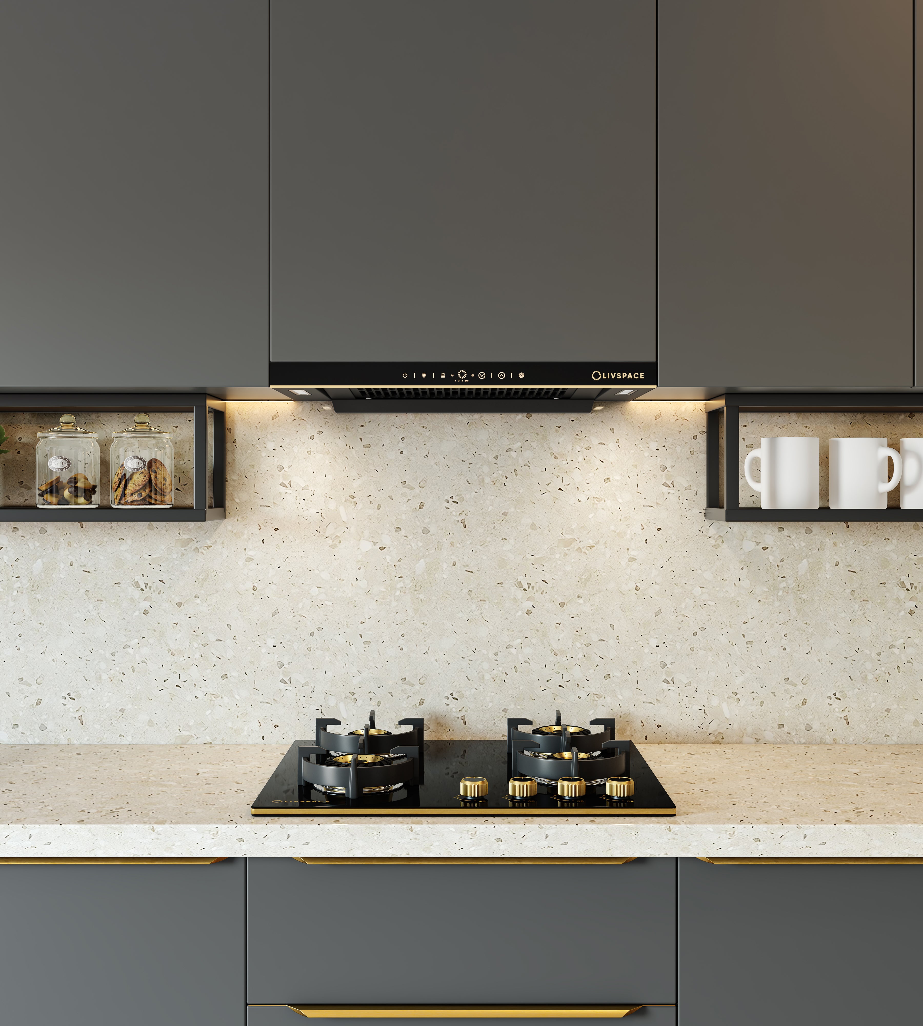 Intellia by Livspace 4 Brass Burner FFD 595mm with Auto Ignition Gloss finish Hob  | Intellia HB FFD 4B G 60