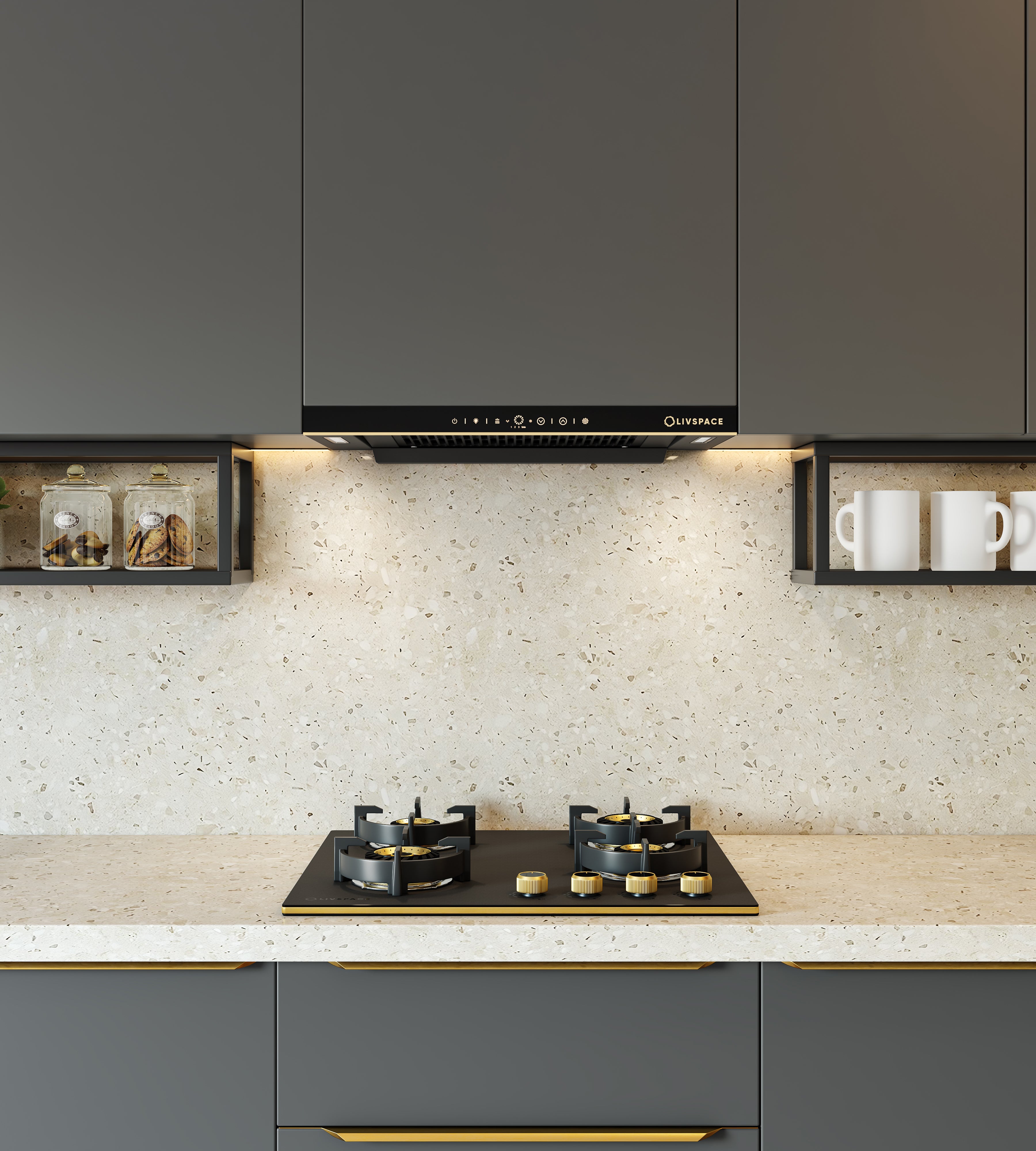 Intellia by Livspace 4 Brass Burner FFD 595mm with Auto Ignition Matt finish Hob  | Intellia HB FFD 4B M 60