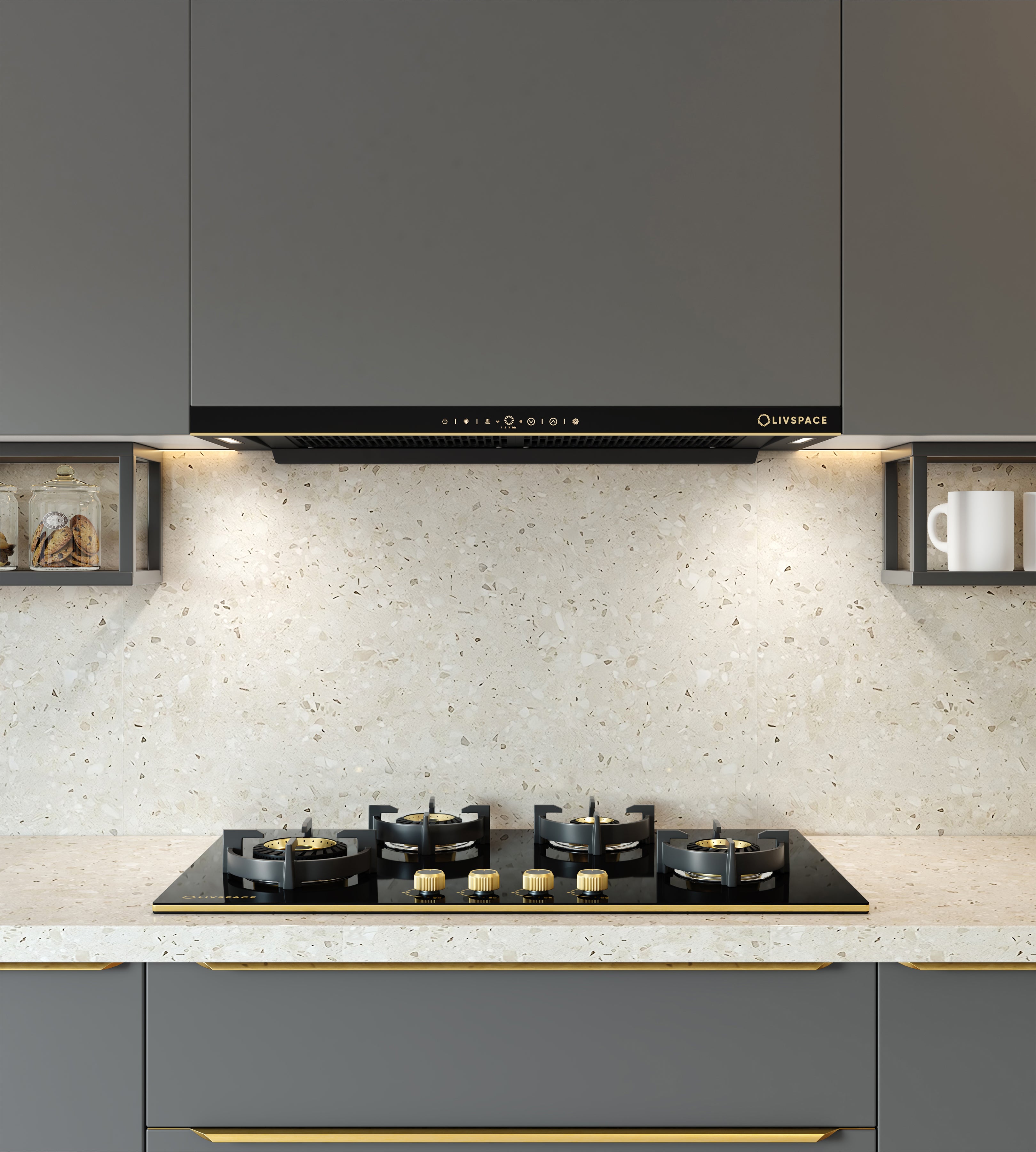 Intellia by Livspace AutoClean Curve Shape BLDC chimney 900mm size 1600m3/h suction power (Ducted) | Intellia CH T 90