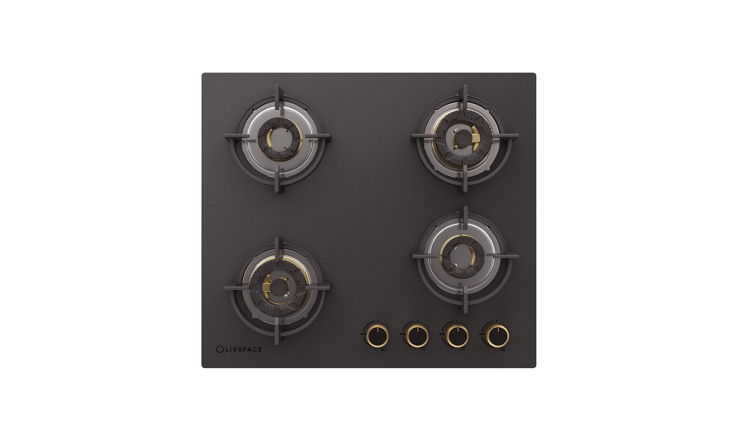 Intellia by Livspace 4 Brass Burner FFD 595mm with Auto Ignition Matt finish Hob  | Intellia HB FFD 4B M 60