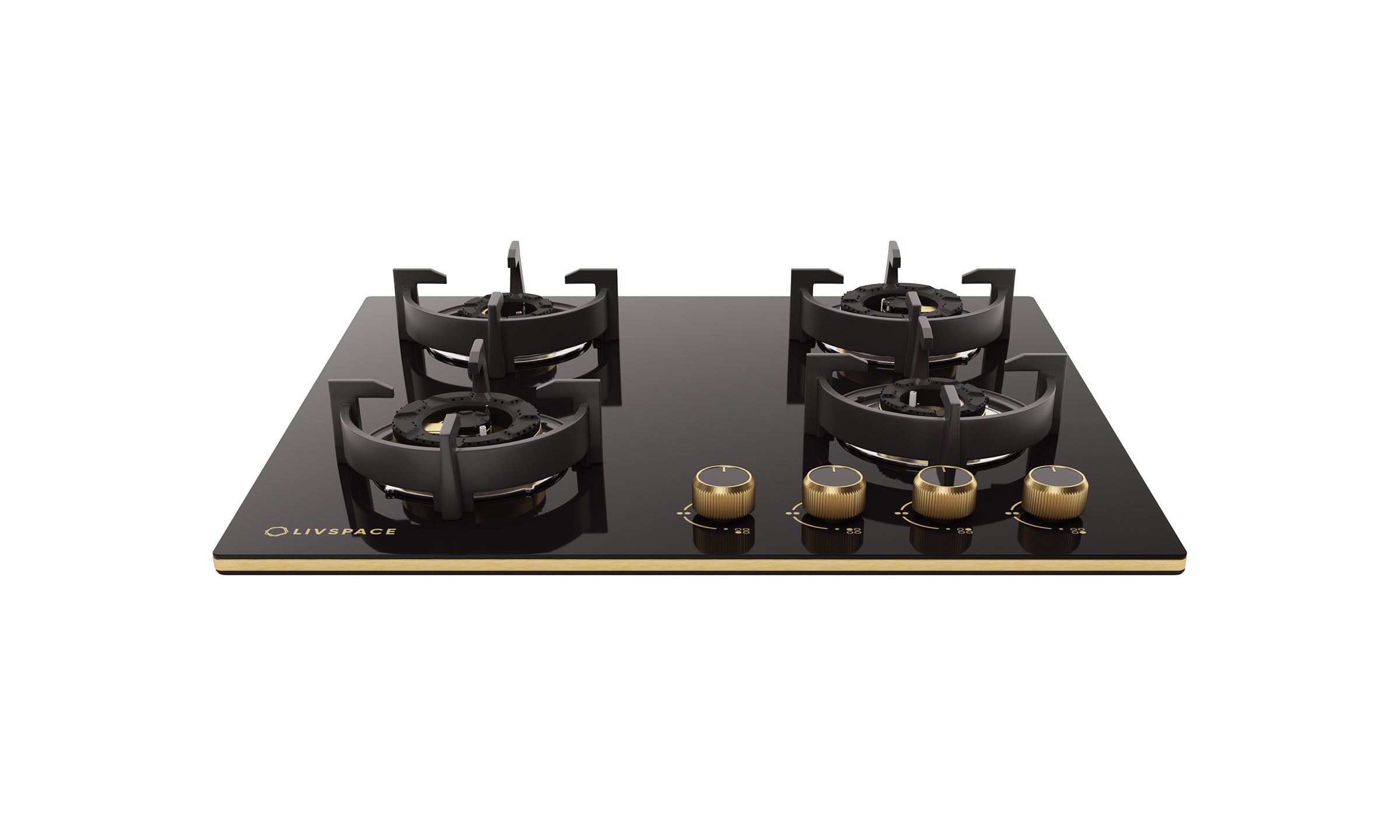 Intellia by Livspace 4 Brass Burner FFD 595mm with Auto Ignition Gloss finish Hob  | Intellia HB FFD 4B G 60