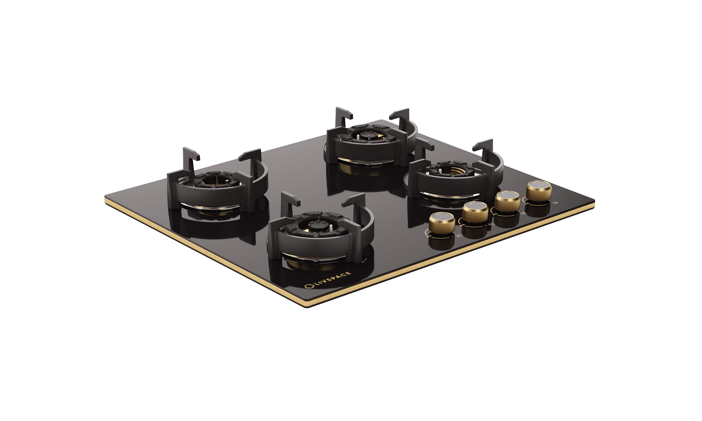 Intellia by Livspace 4 Brass Burner FFD 595mm with Auto Ignition Gloss finish Hob  | Intellia HB FFD 4B G 60