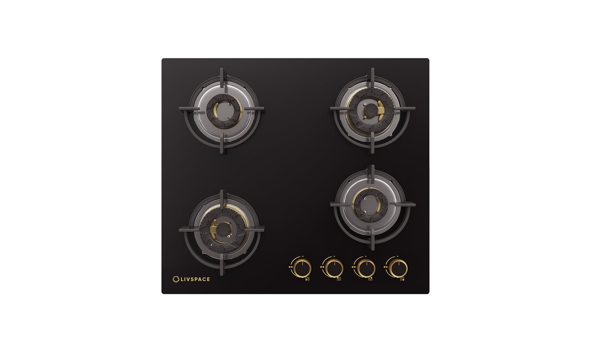 Intellia by Livspace 4 Brass Burner FFD 595mm with Auto Ignition Gloss finish Hob  | Intellia HB FFD 4B G 60