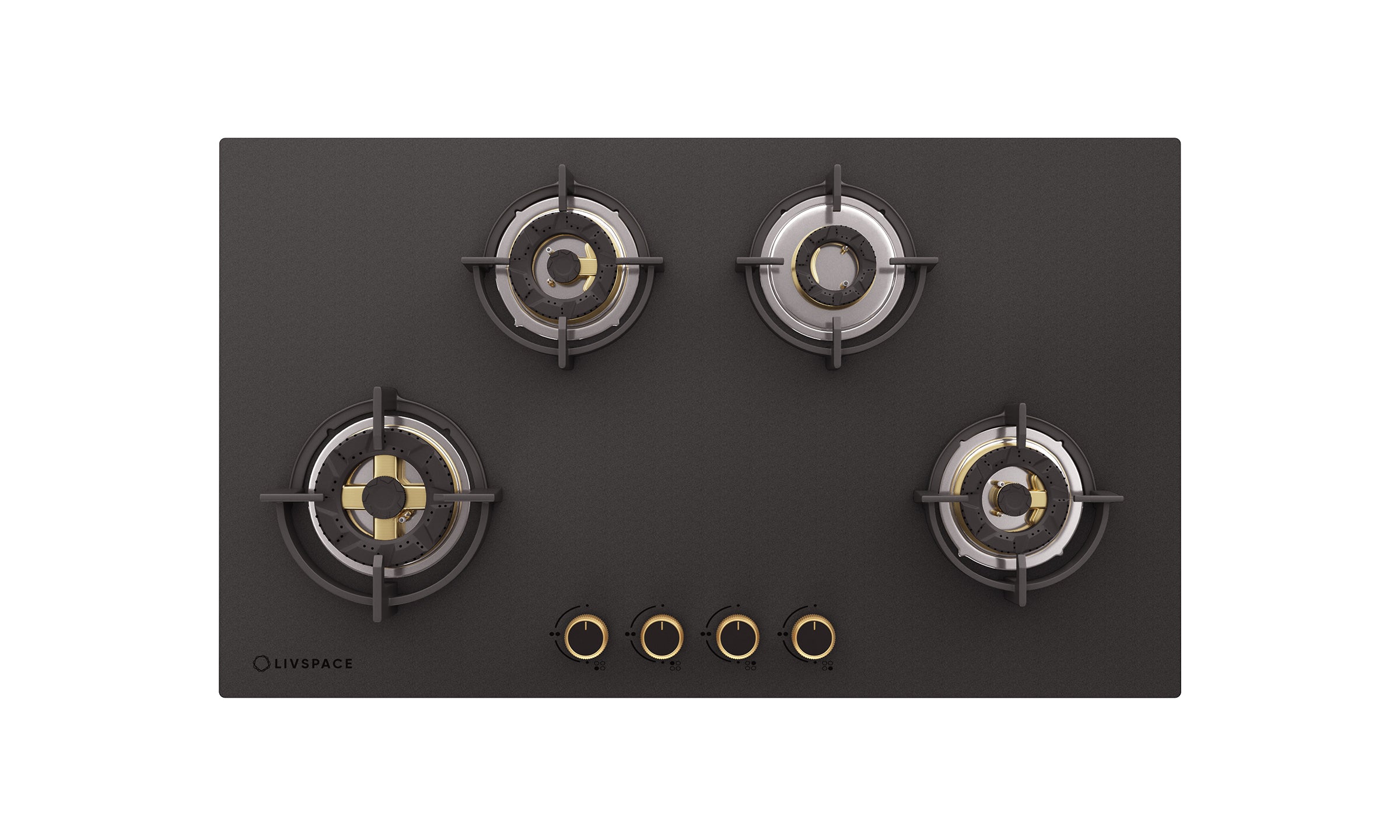 Intellia by Livspace 4 Brass Burner FFD 900mm with Auto Ignition Matt finish Hob  | Intellia HB FFD 4B M 90