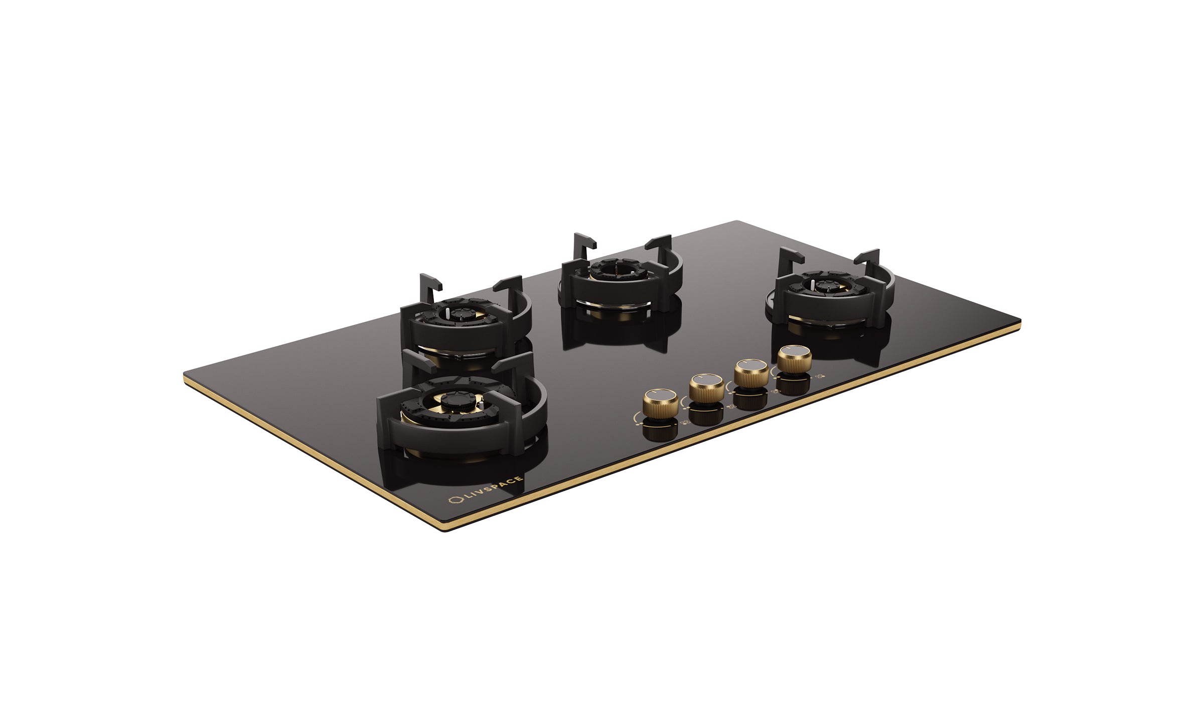 Intellia by Livspace 4 Brass Burner FFD 900mm with Auto Ignition Gloss finish Hob  | Intellia HB FFD 4B G 90