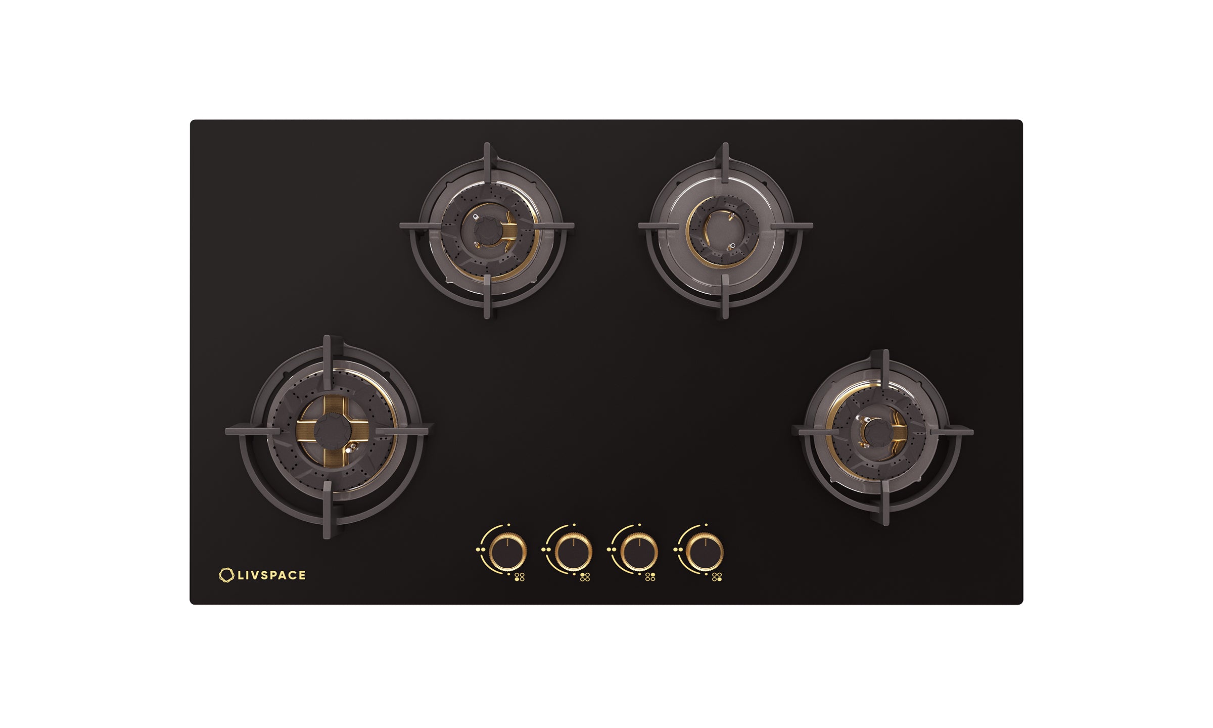 Intellia by Livspace 4 Brass Burner FFD 900mm with Auto Ignition Gloss finish Hob  | Intellia HB FFD 4B G 90