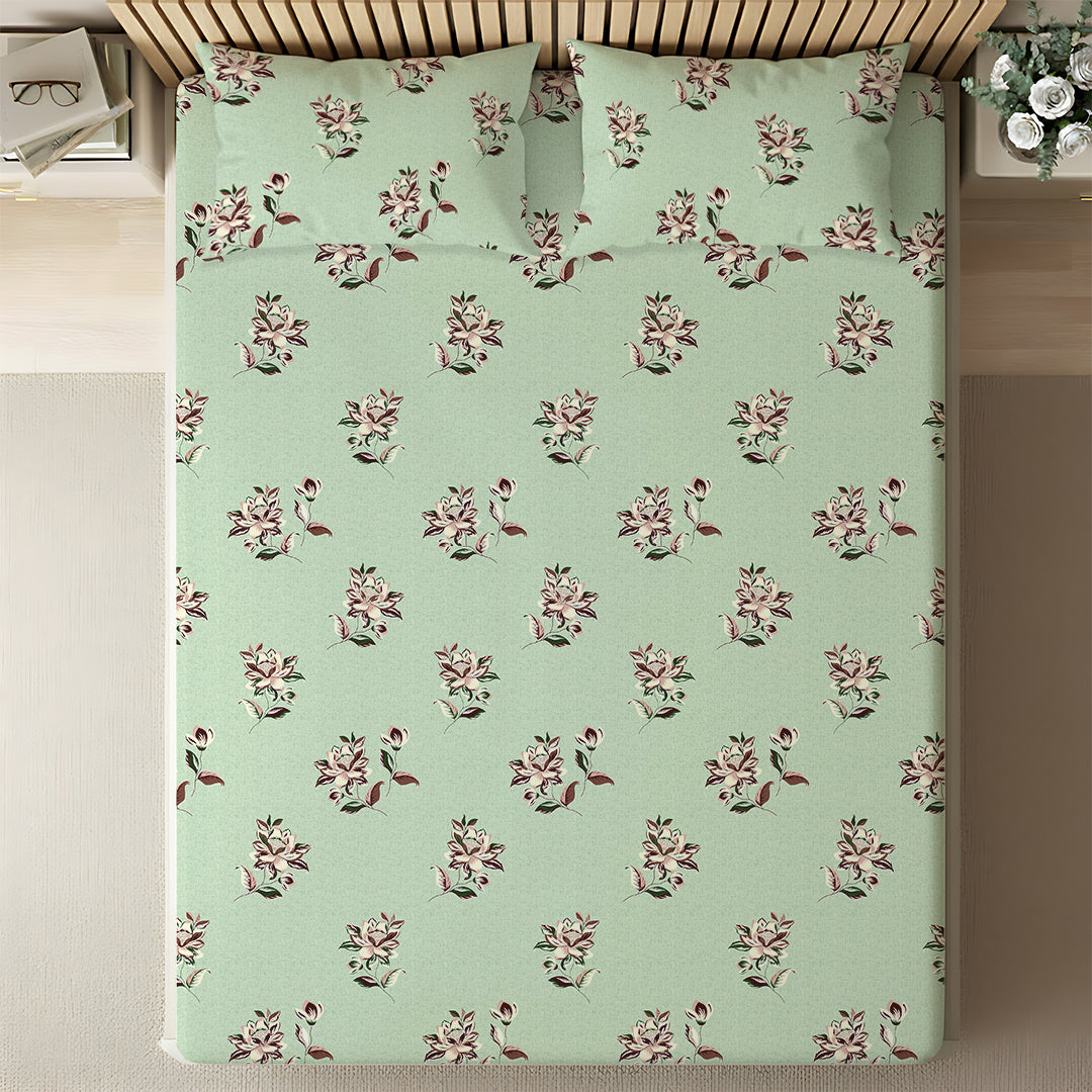 Serene Nest Printed Bedsheet Set Pistachio / King