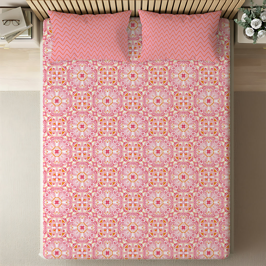 Pure Nest Printed Fitted Sheet Set Pink / King