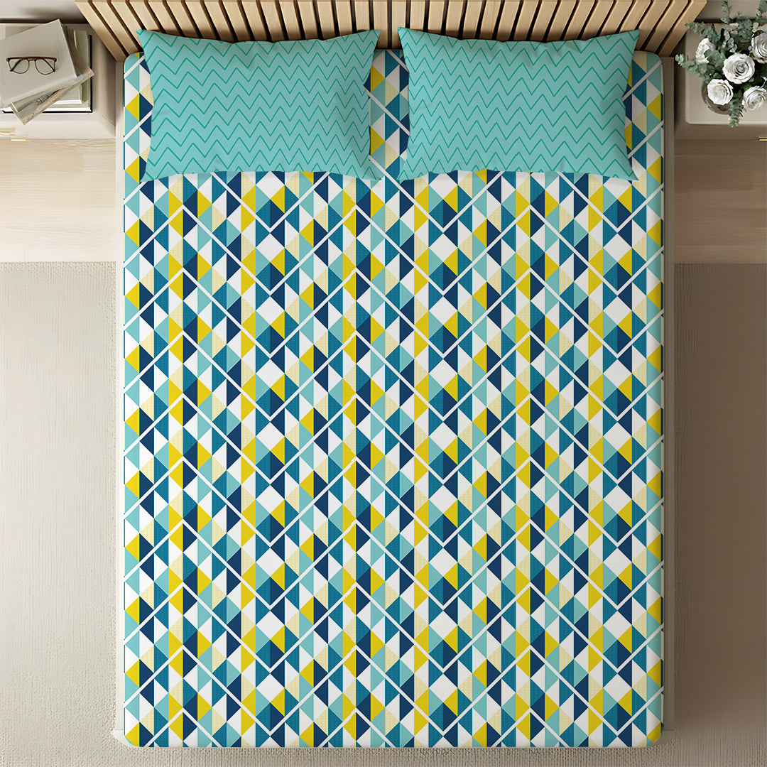 Pure Nest Printed Fitted Sheet Set Tasello Teal / King