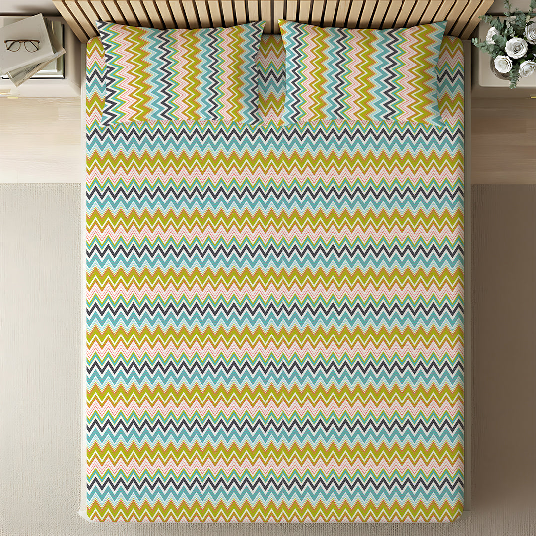 Pure Nest Printed Fitted Sheet Set Orange / Queen