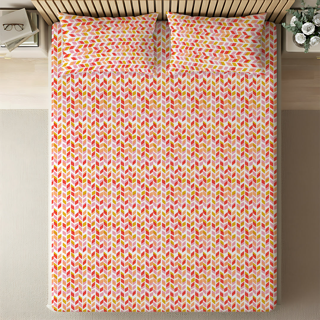 Pure Nest Printed Fitted Sheet Set Yellow Pink / King