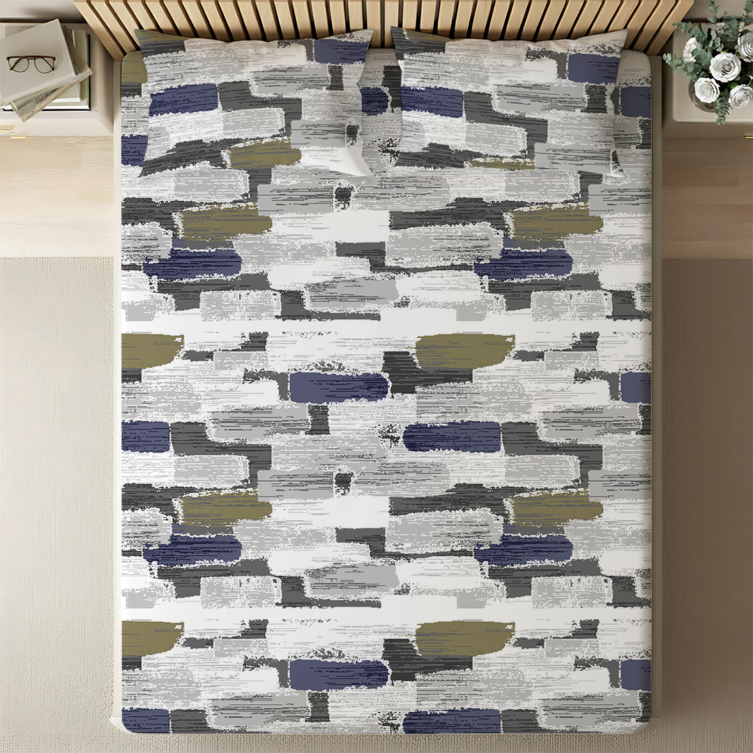 Serene Nest Printed Bedsheet Set Blue Olive / Queen