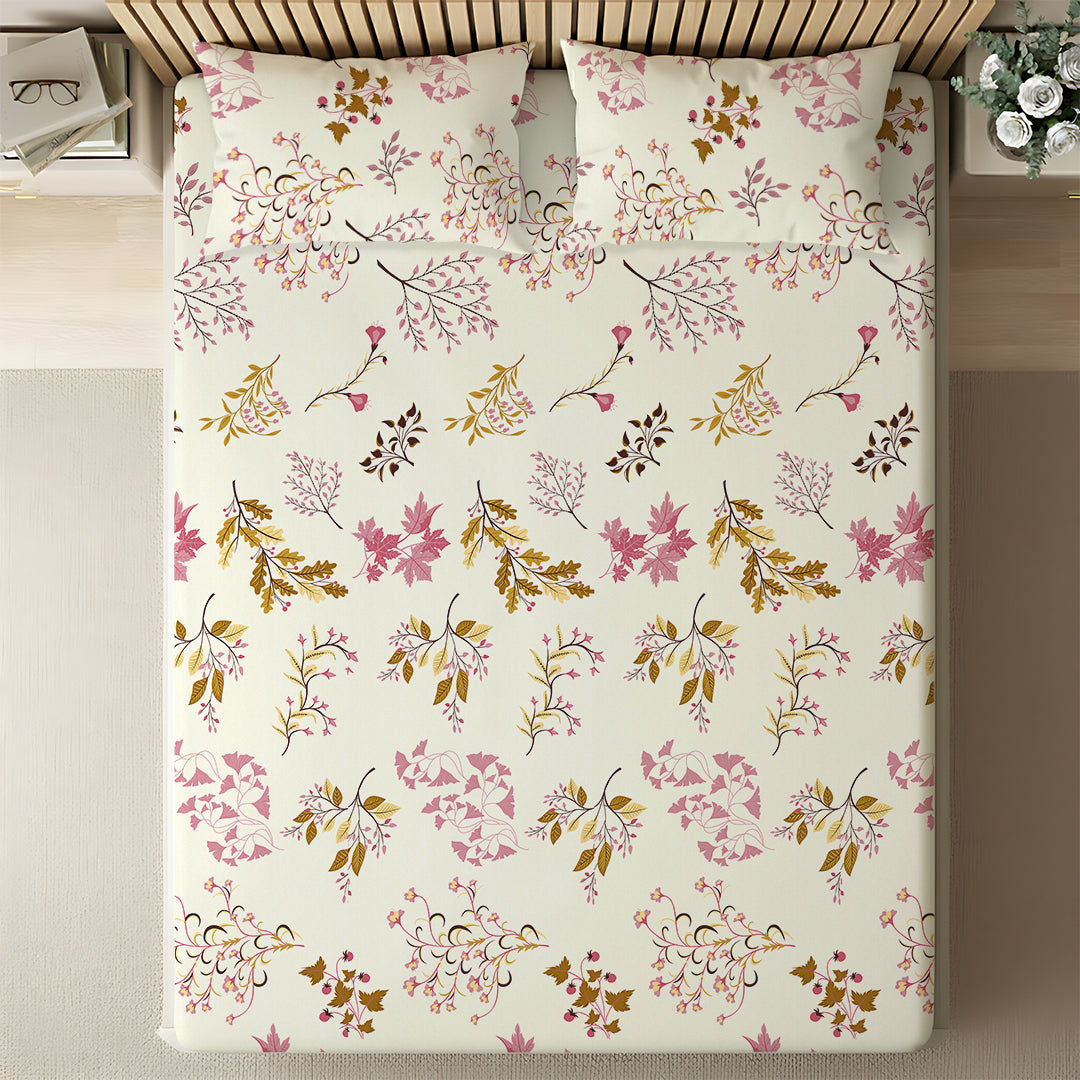 Serene Nest Printed Fitted Sheet Set Gold / Queen
