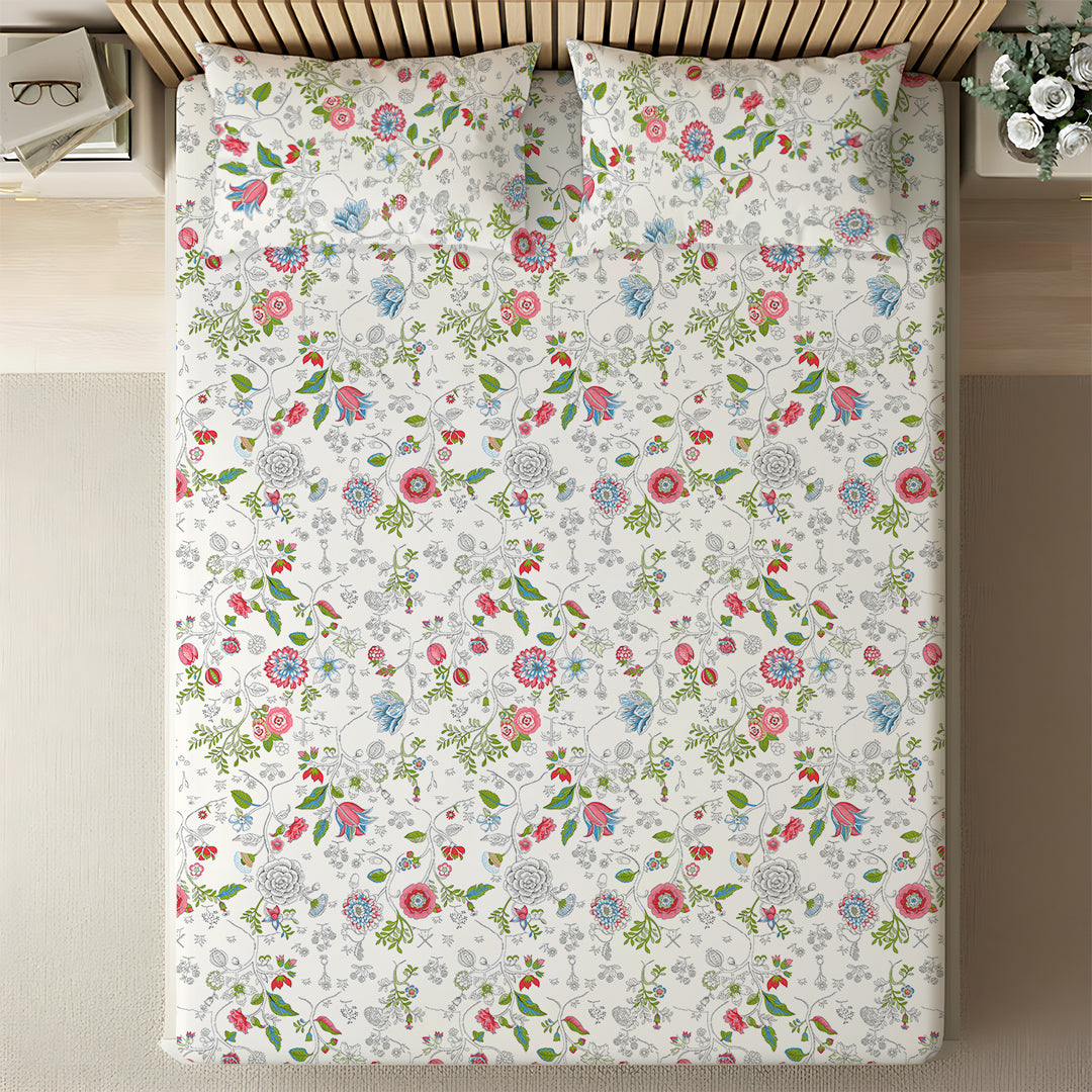 Pure Nest Printed Fitted Sheet Set Peach / King
