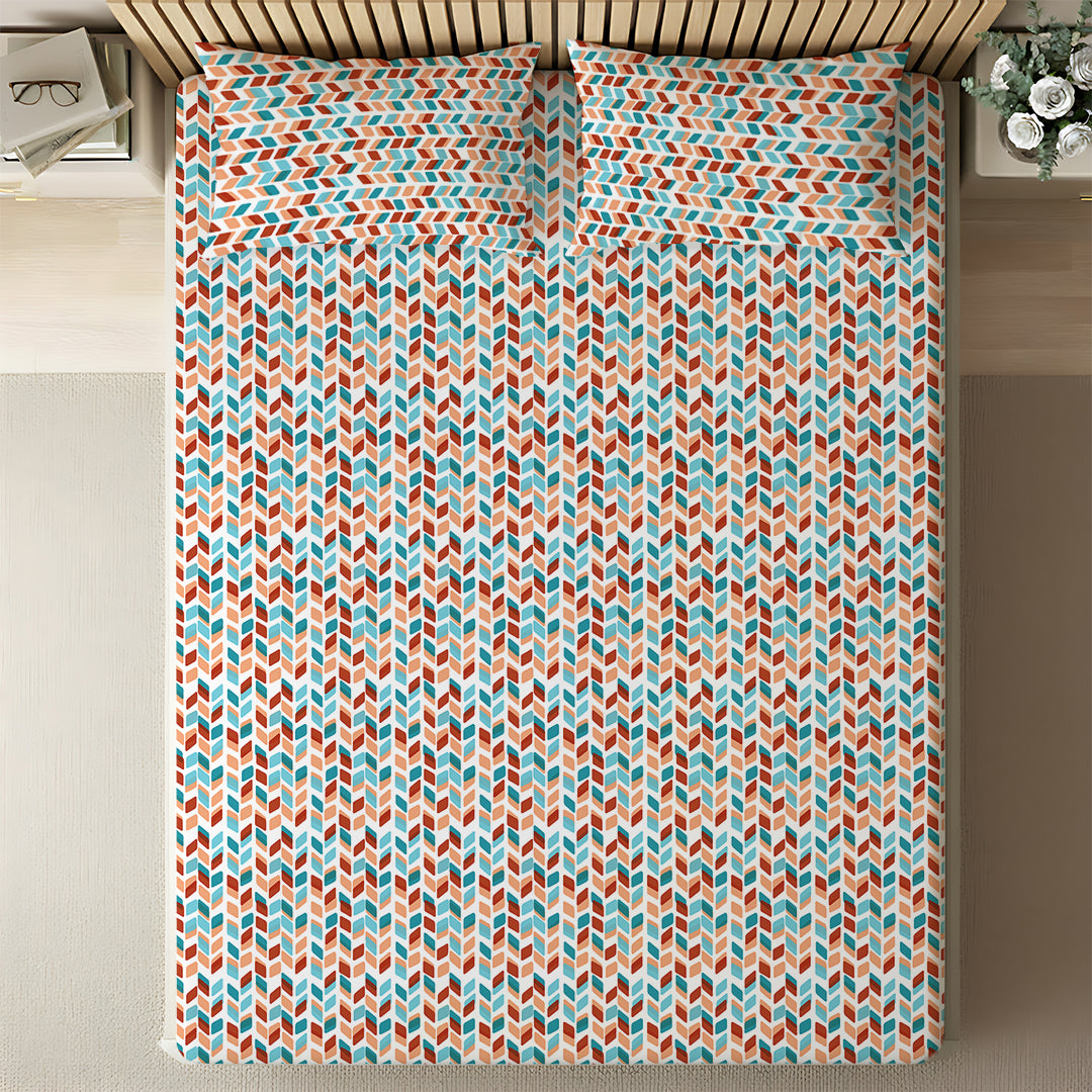Pure Nest Printed Fitted Sheet Set Blue Rust / Queen