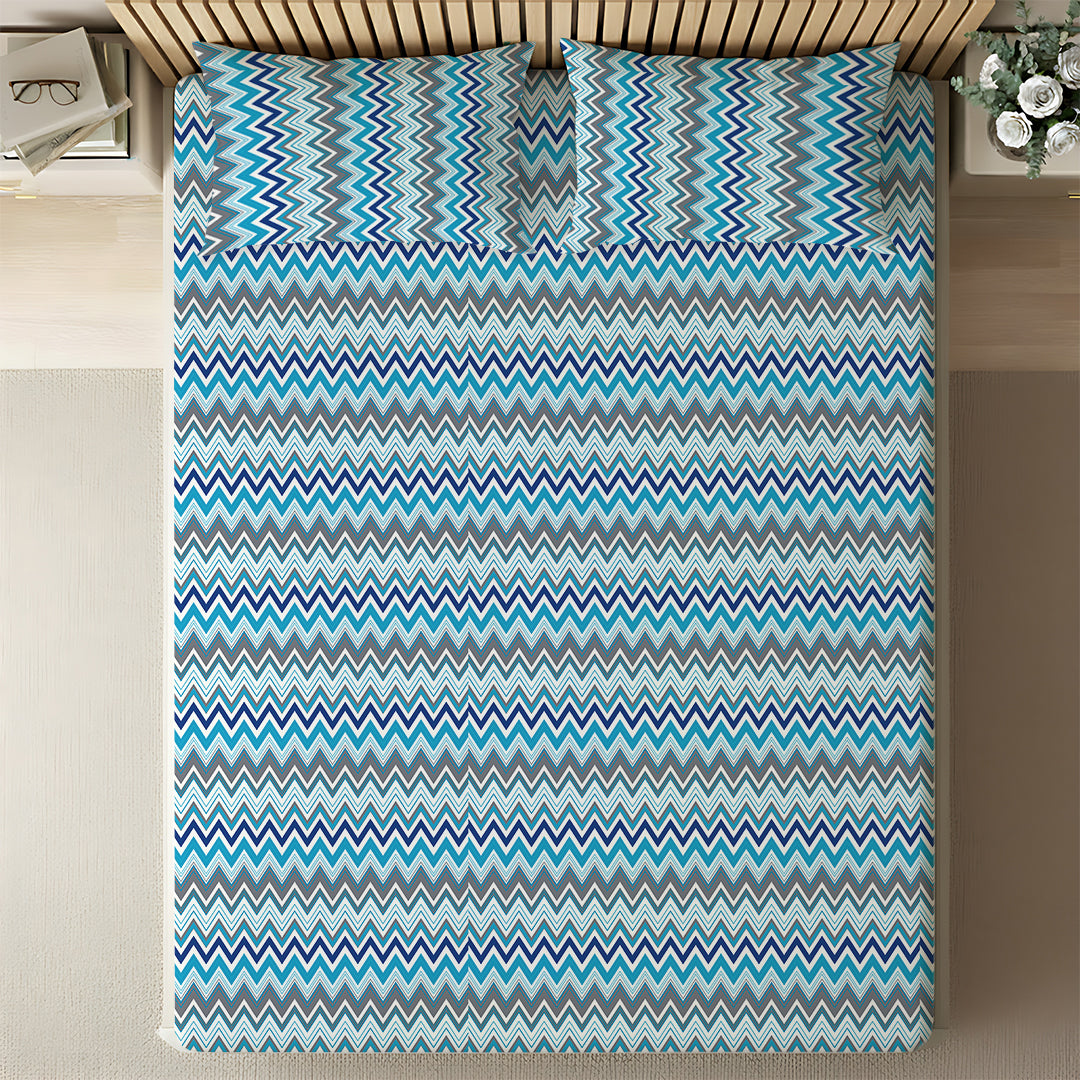 Pure Nest Printed Fitted Sheet Set Blue / Queen